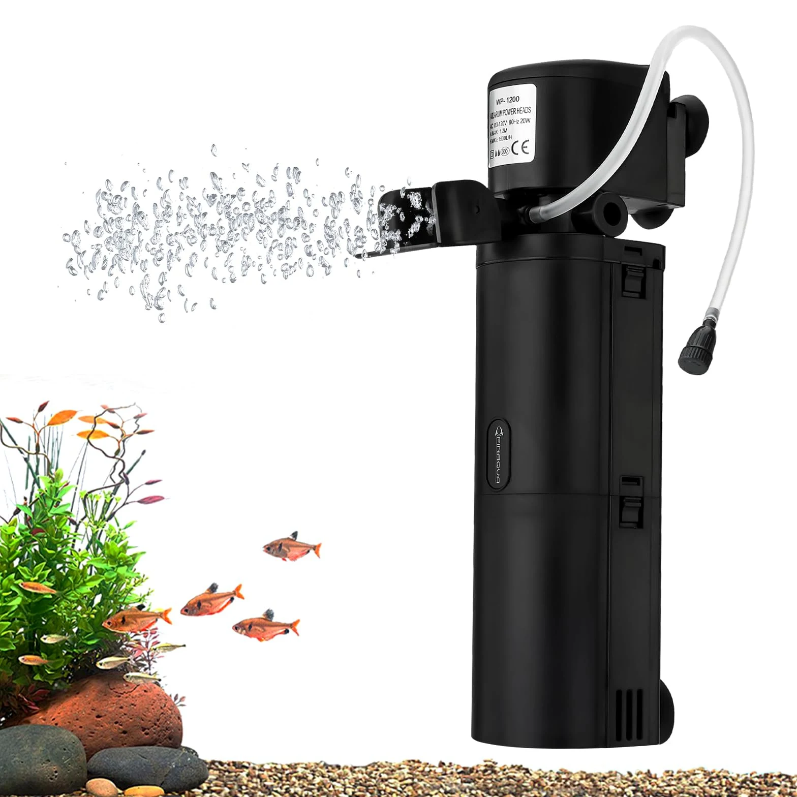 Filtro UV per acquario a doppia camera, filtro sommergibile 4 in 1 per serbatoi di tartarughe da 20-75 galloni, macchina verde ultra silenziosa con filtrazione, produzione di onde e ossigenazione