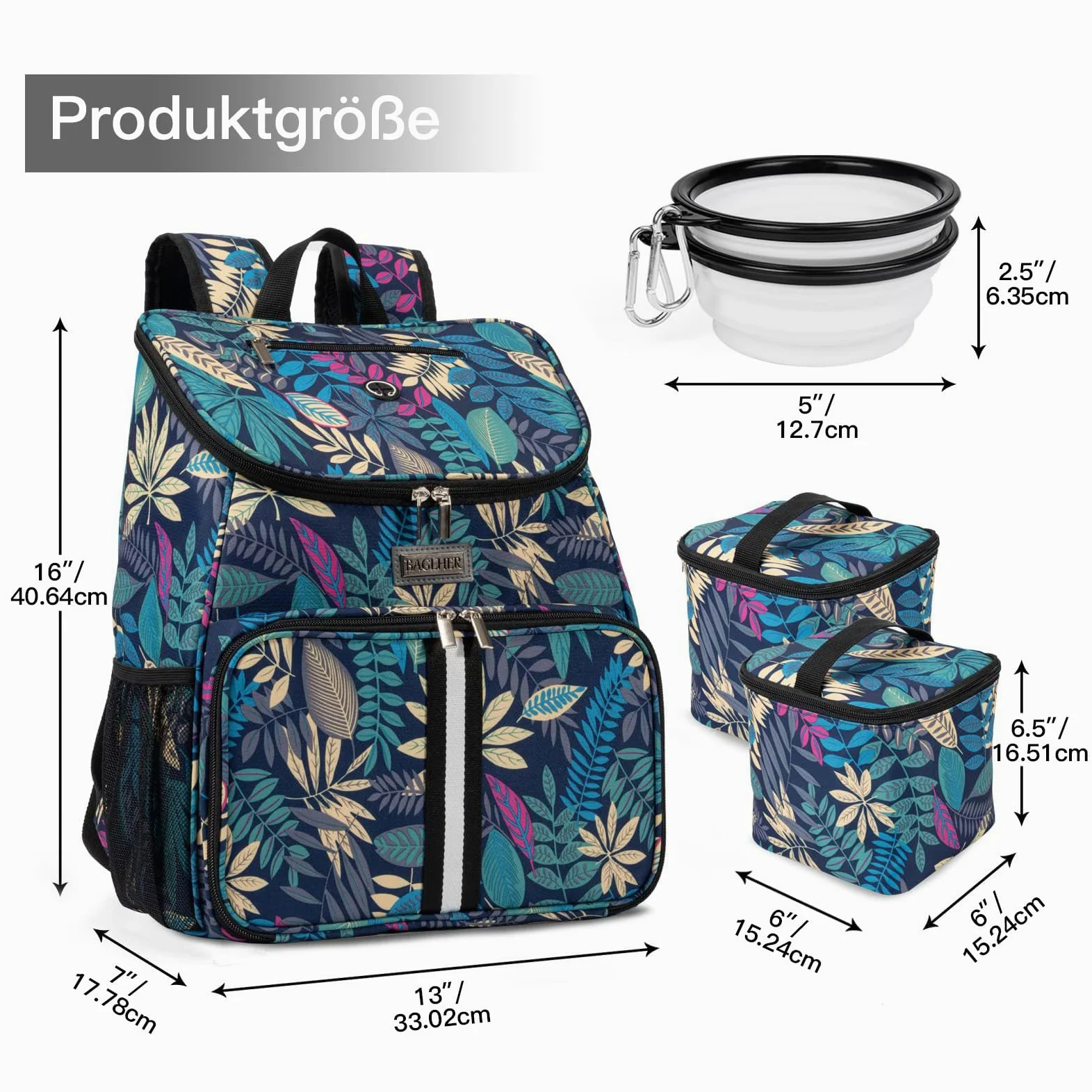 BAGLHER | Borsa da viaggio per cani, zaino per animali domestici approvato per voli aerei, zaino da viaggio per cani con 2 ciotole pieghevoli in silicone e 2 cestini per cibo