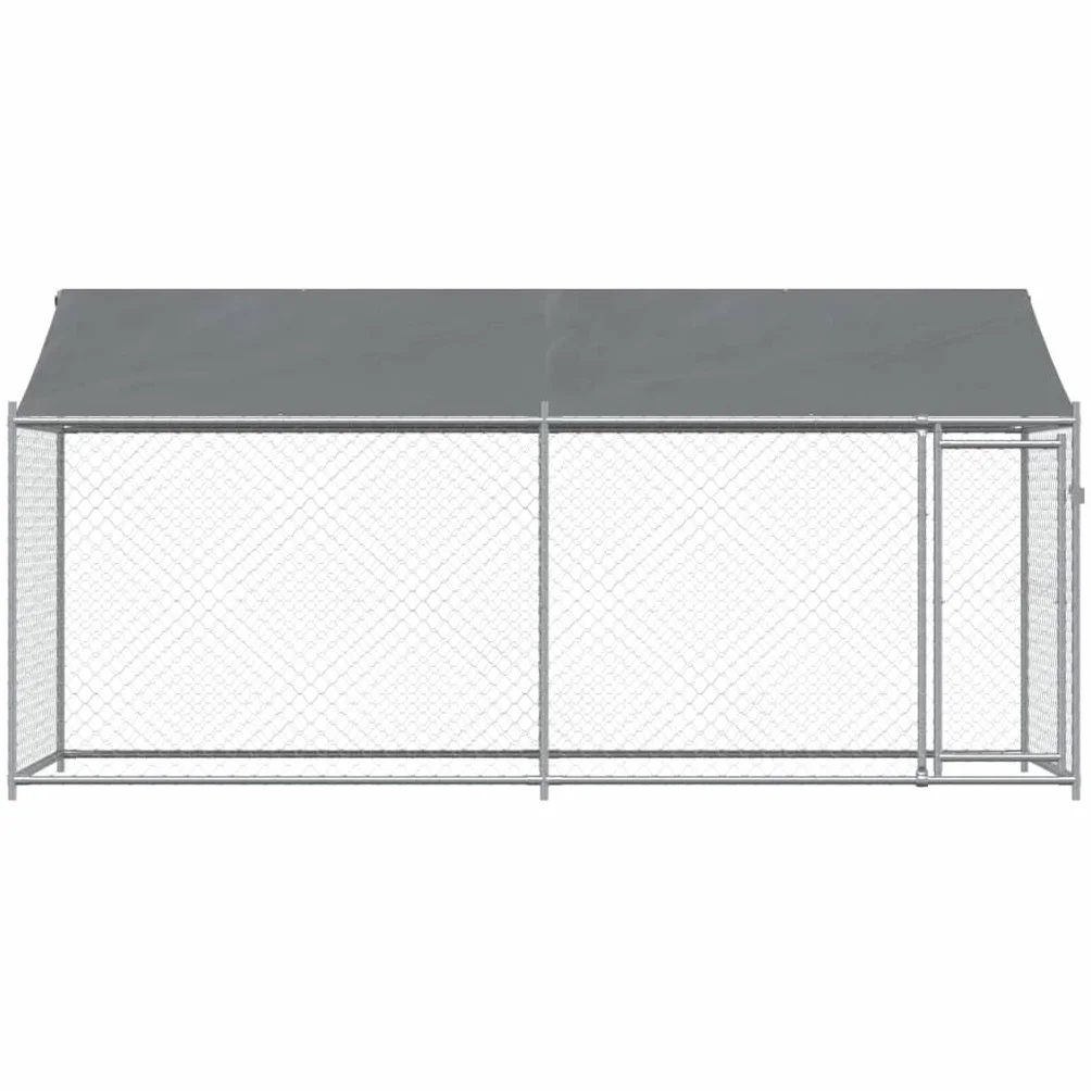 Gabbia Cane, Box per Cani da Esterno con Tetto e Porta Grigia 4x2x2 m in Acciaio Zincato