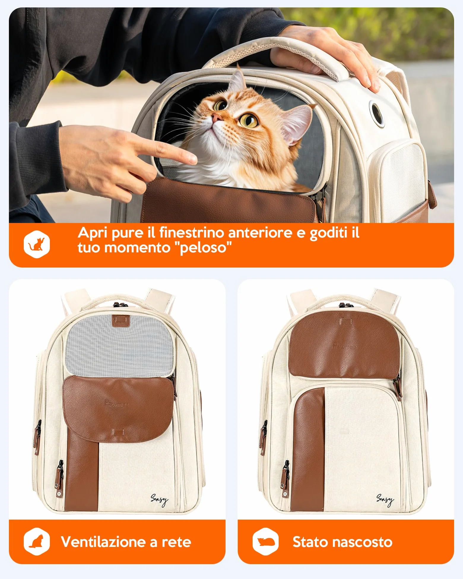 Zaino per Gatti con Portalettiera, Pawmee x Sensej, Portatile e Salvaspazio, Zaino Espandibile con Rete Traspirante, per Gatti Fino a 8kg, Ideale per Viaggi, Escursioni, Black Green