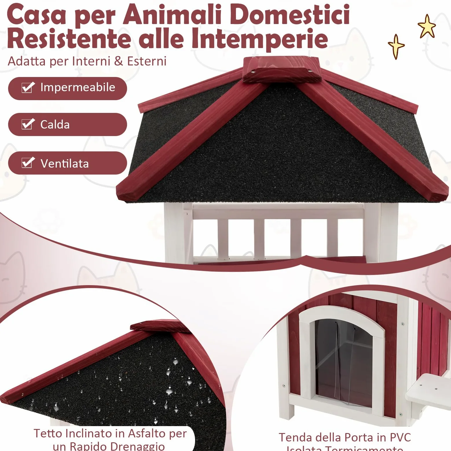 COSTWAY Cuccia per Gatti da Interno ed Esterno, Gasetta per Gatti in Legno a 2 Livelli con Tetto in Asfalto e 2 Piattaforme per Saltare, Casa per Gattini Impermeabile, 58 x 50 x 87 cm