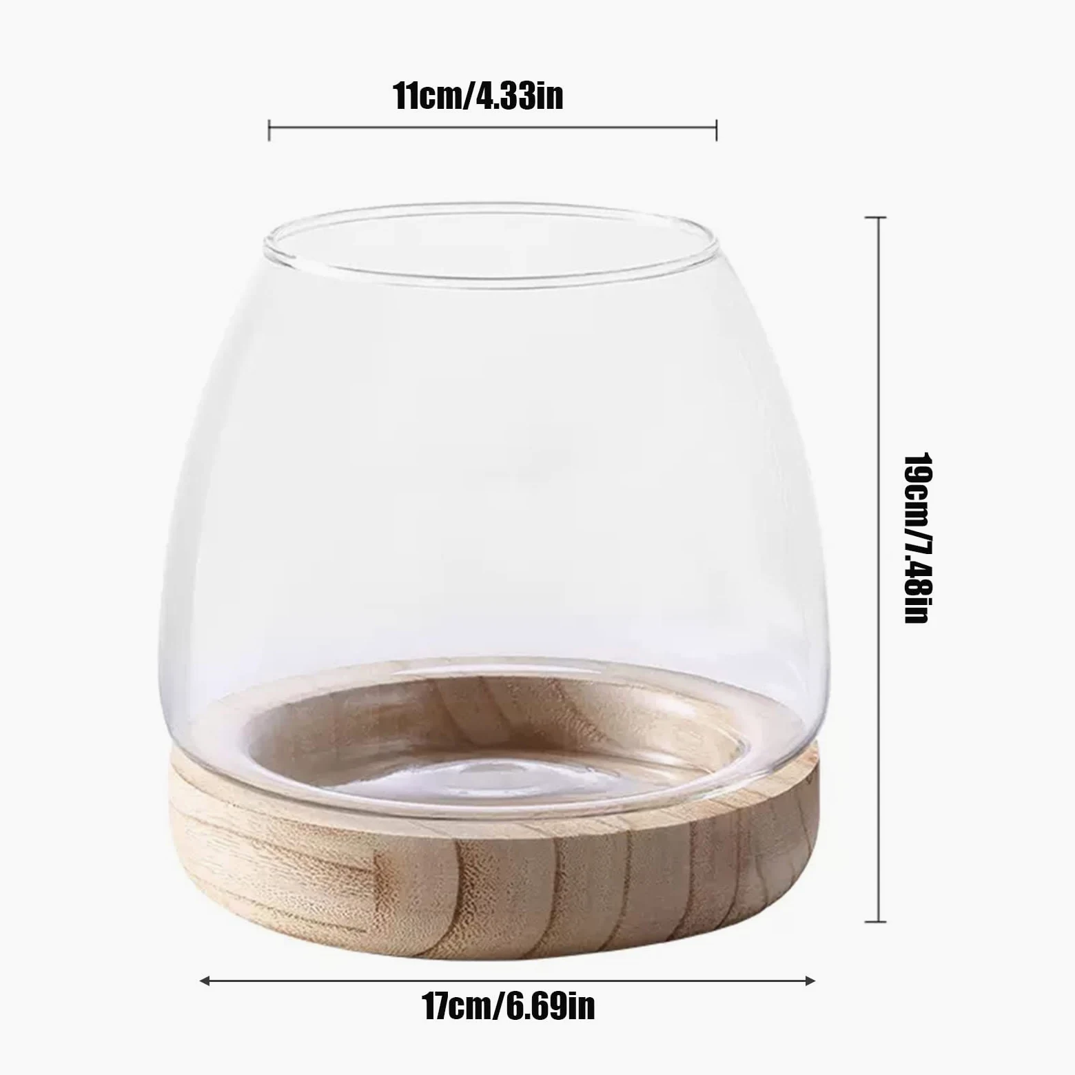 Vaso per Pesci in Vetro Con Base in Legno Staccabile, Piccolo da Tavolo per Piante Idroponica, Terrario Acquario Ecologico, Fiori (A)