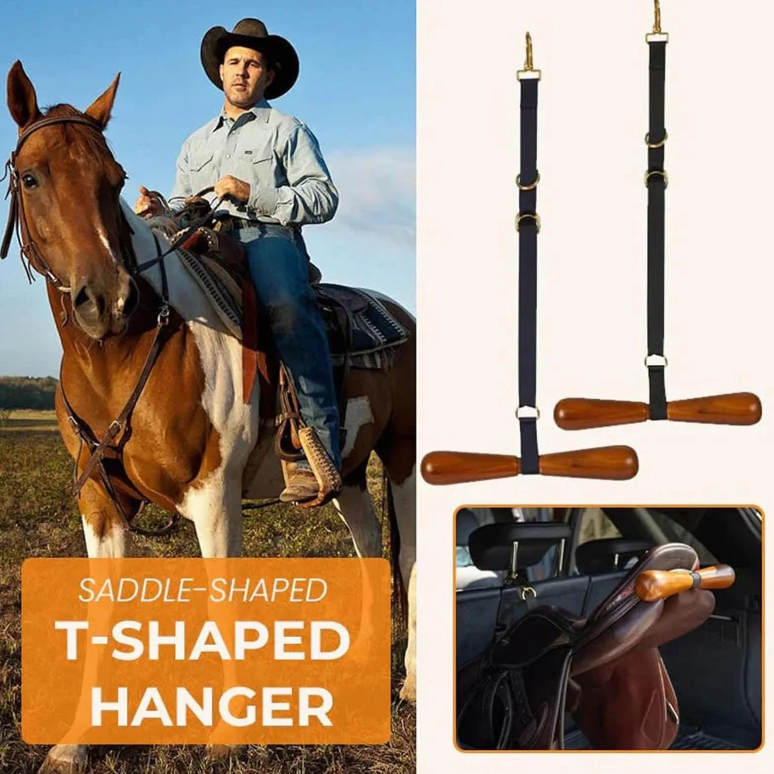 Supporto a T a forma di sella, porta selle portatile con cinghia di supporto a T, regolabile, da parete, per selle western e inglesi, per scuderia, rimorchio per cavalli (mix)