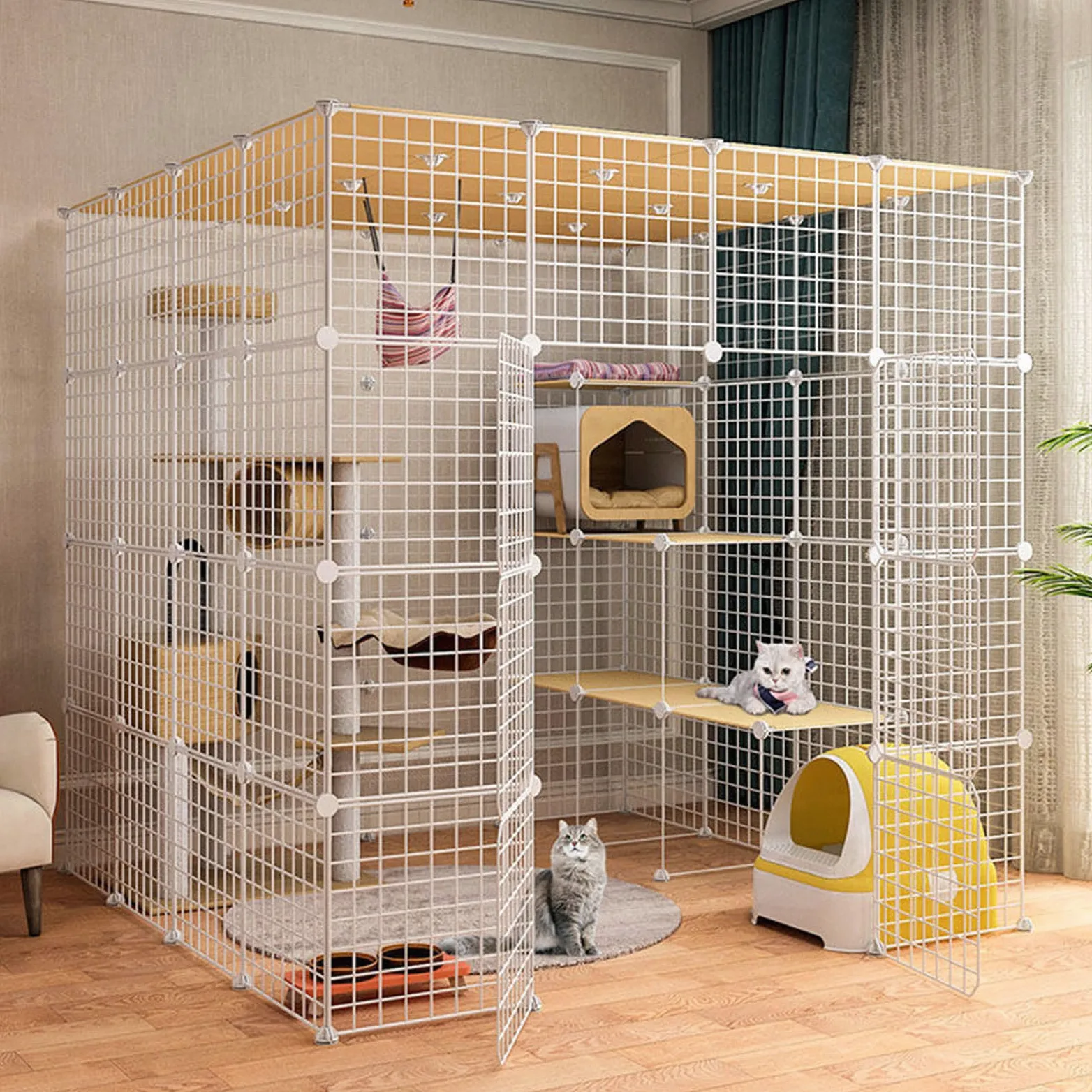 Gabbia per gatti extra large, in filo metallico staccabile, per 1-3 gatti, spaziosa e sicura, per uso interno, facile da montare e pulire