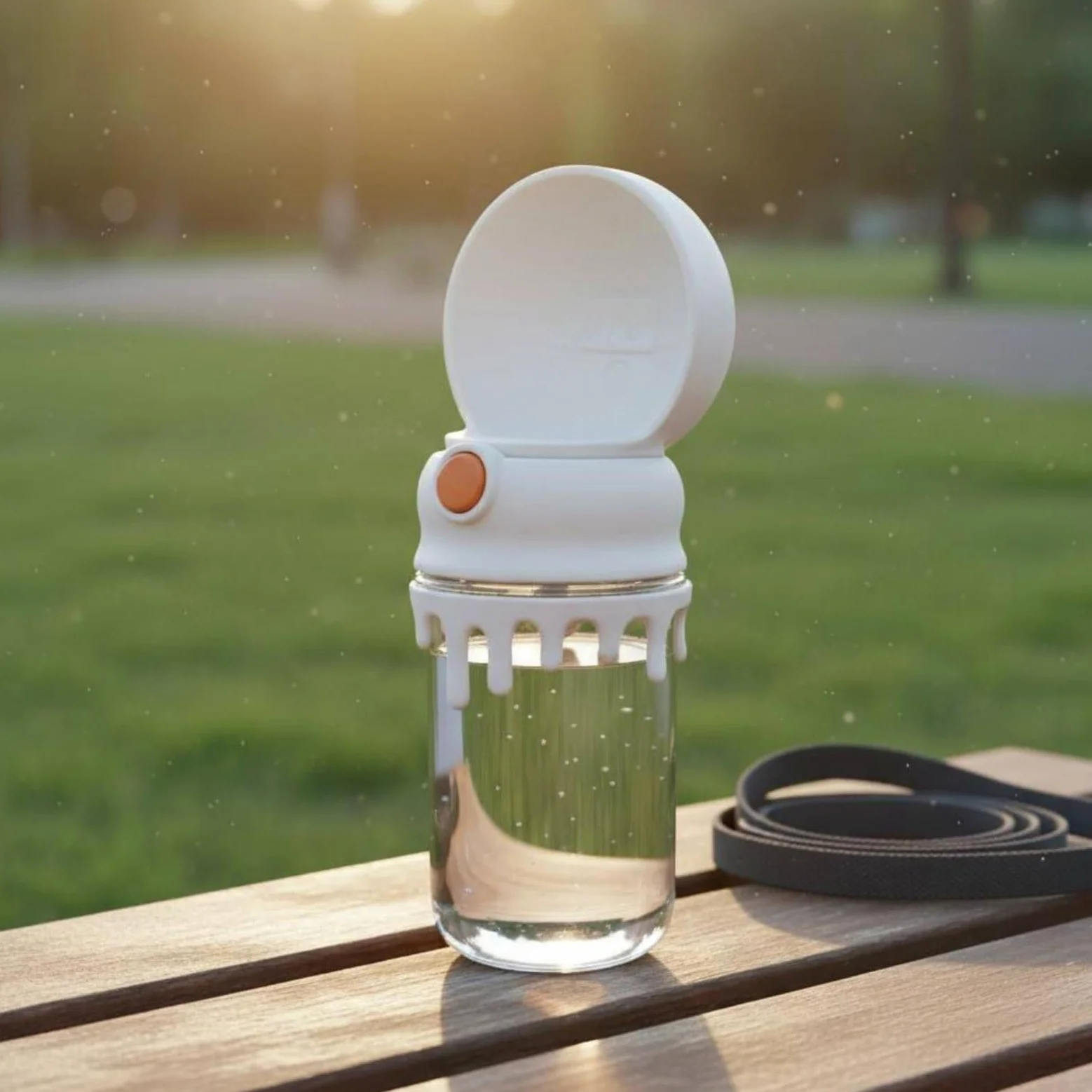 predolo Bottiglia Acqua Cane Portatile Leggera Borraccia 2 in 1 con Ciotola per All'aperto, Bianco, Con Tracolla
