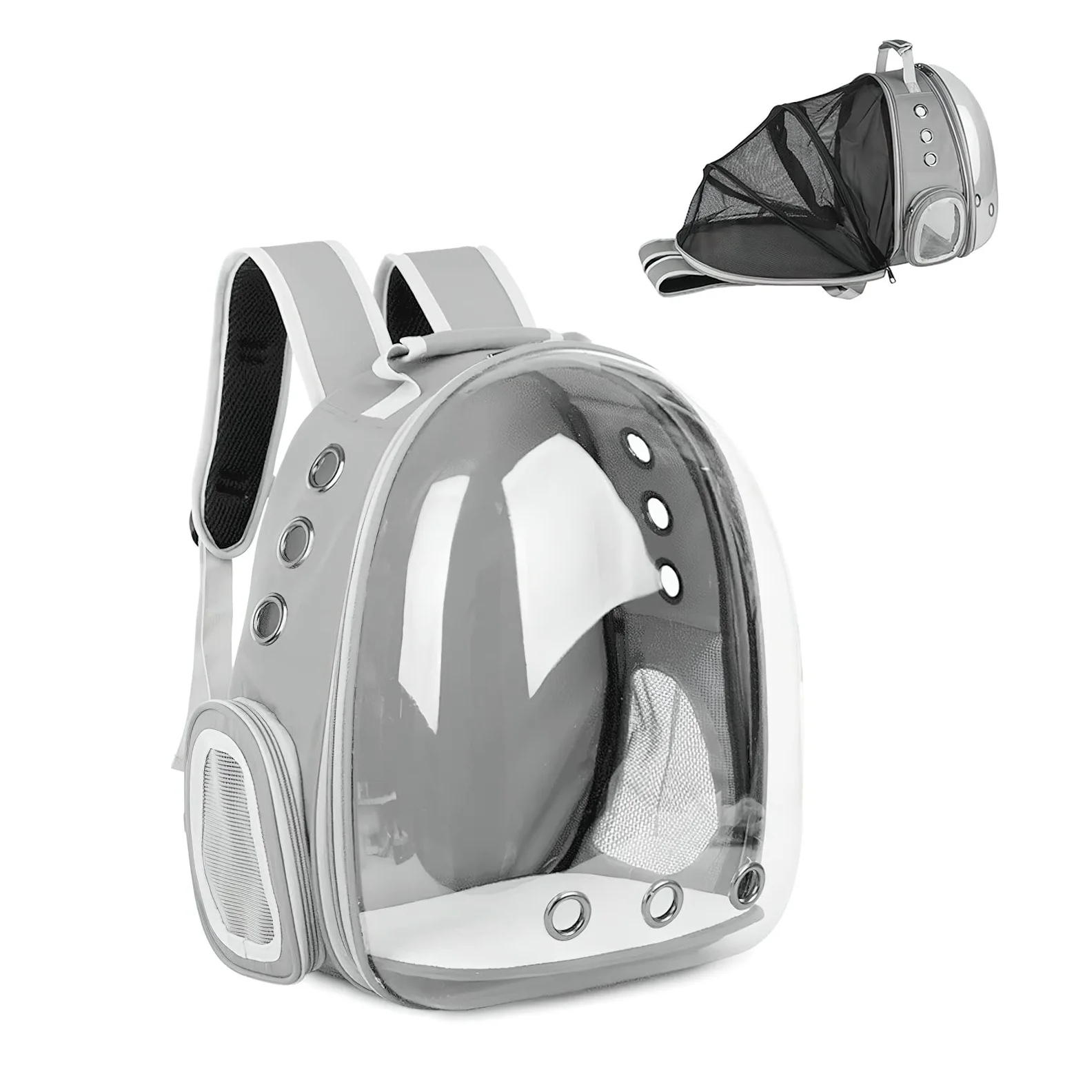 Galatée Zaino Per Gatti, Zaino Per Animali Domestici Trasparente Espandibile, Zaino Per Gatti Con Capsula Spaziale Ventilata, Zaino Portatile Per Cuccioli Per Campeggio Da Viaggio(Grigio)