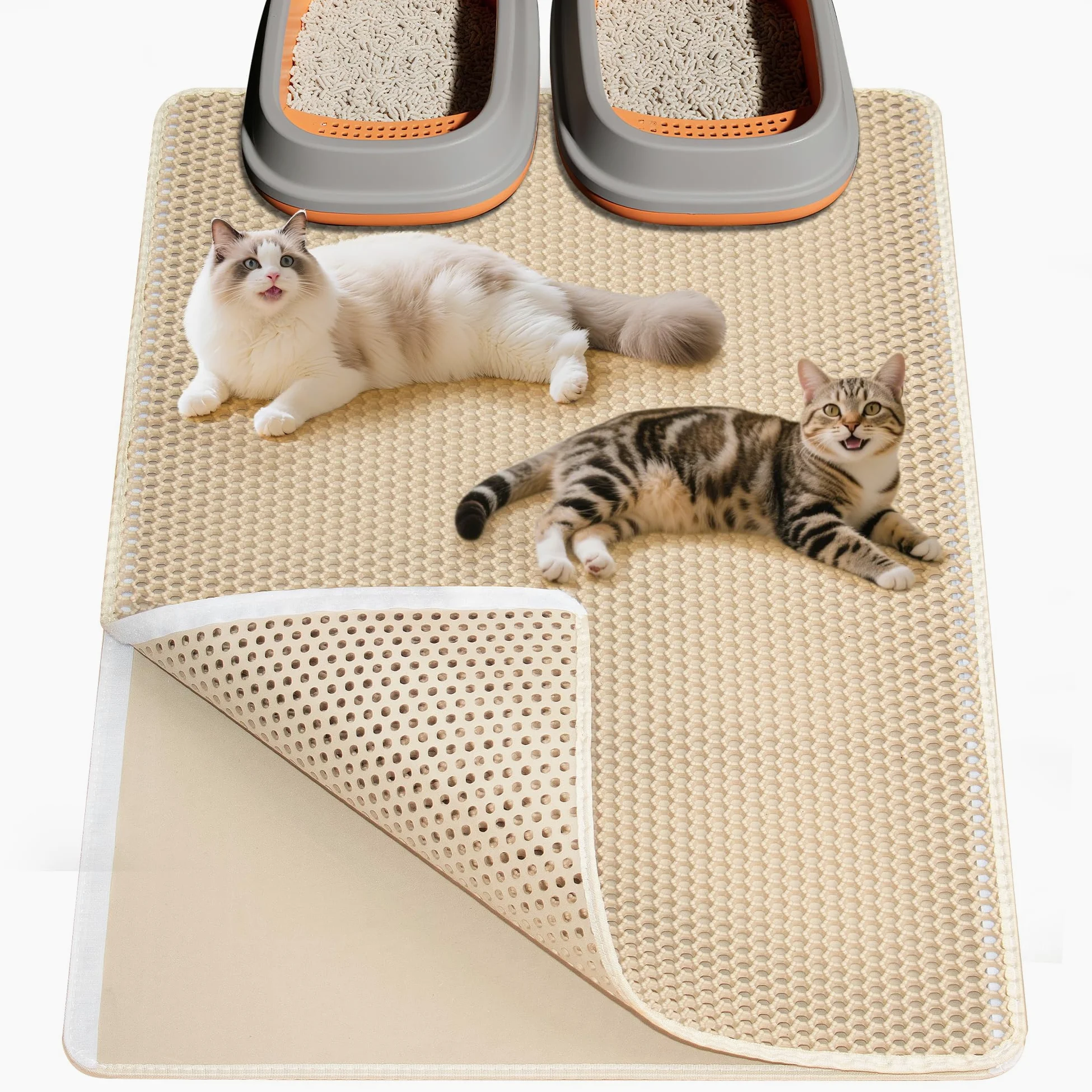 Ycozy Tappetino Lettiera Gatto Extra Grande 90 X 60 cm Tappeto Lettiera EVA Doppio Strato a Nido d'Ape Tappetino da Toilette per Gatti Impermeabile Facile da Pulire