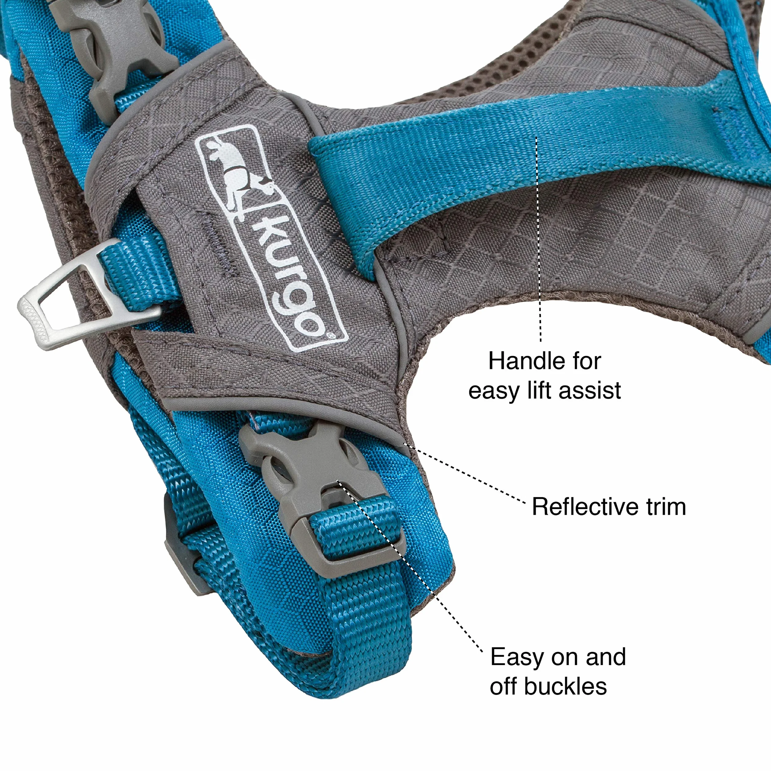 Kurgo Journey Air, Pettorina per cani, pettorina per cani, imbracatura da trekking per animali domestici, per corsa e passeggiate, riflettente, imbottita, include maniglia di controllo, clip frontale