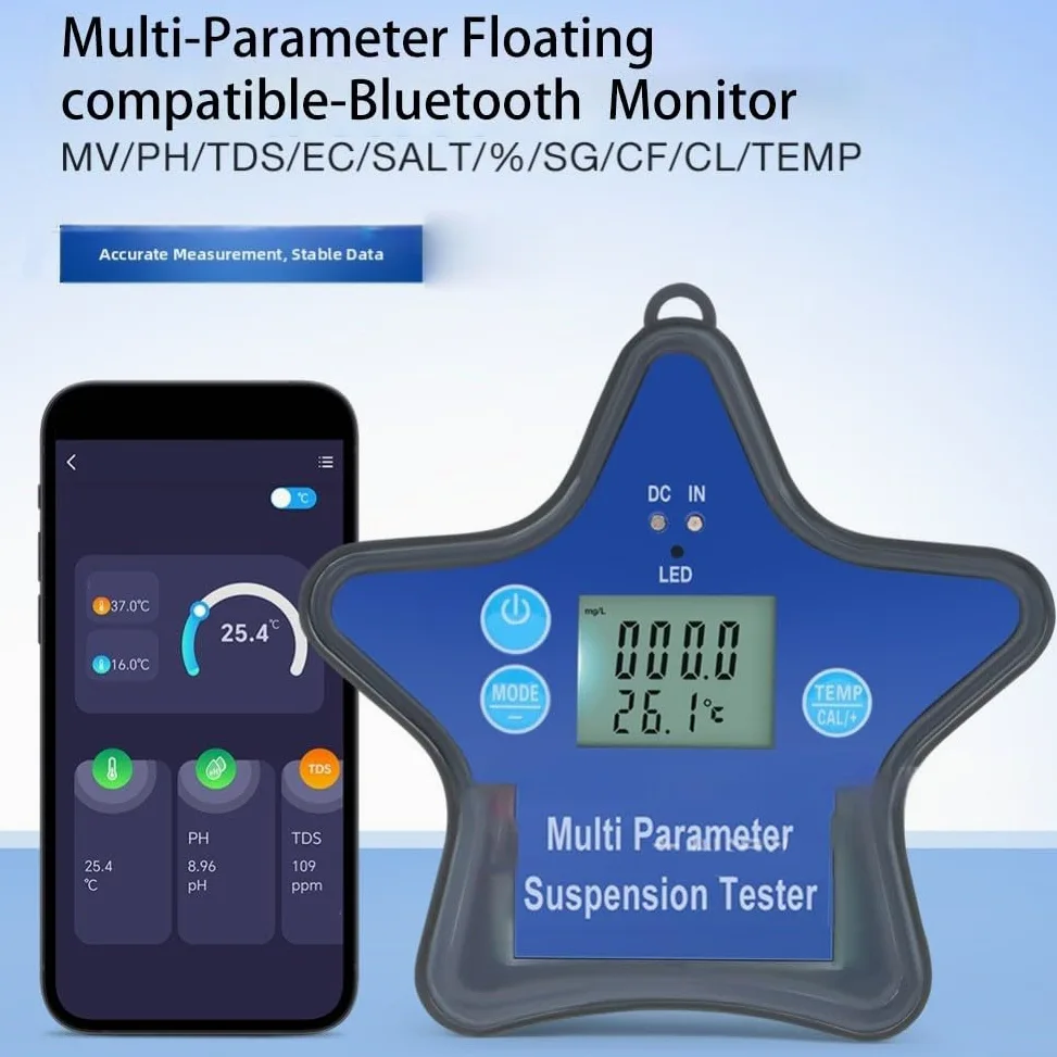 Monitoraggio della qualità dell'acqua galleggiante, misuratore di ossigeno disciolto per acquari, stagni, idroponica con LCD retroilluminato