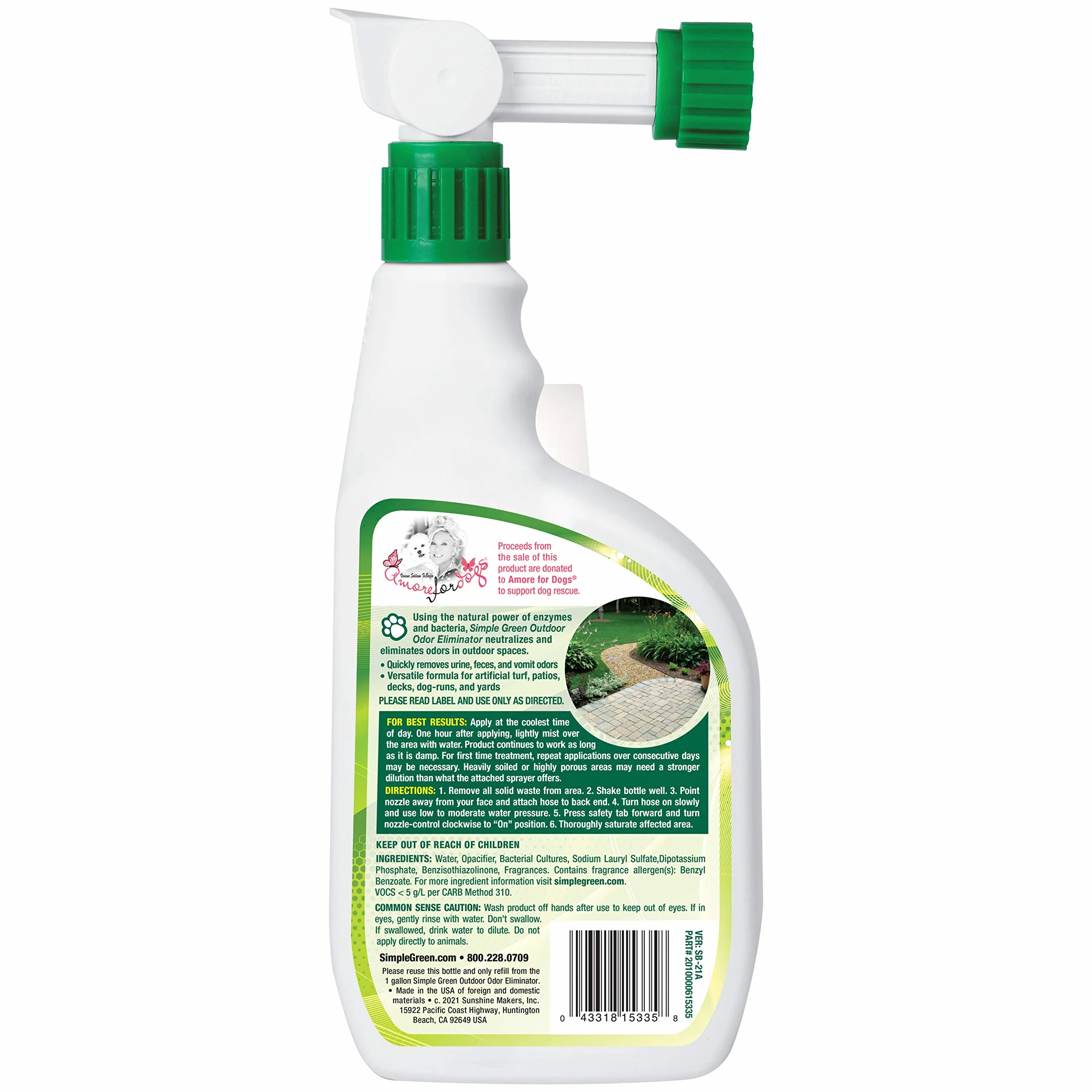 SIMPLE GREEN Eliminatore di odori da Esterno per Animali Domestici, Cani, Ideale per Erba Artificiale e Patio (spruzzatore all'estremità del Tubo da 907,2 g)
