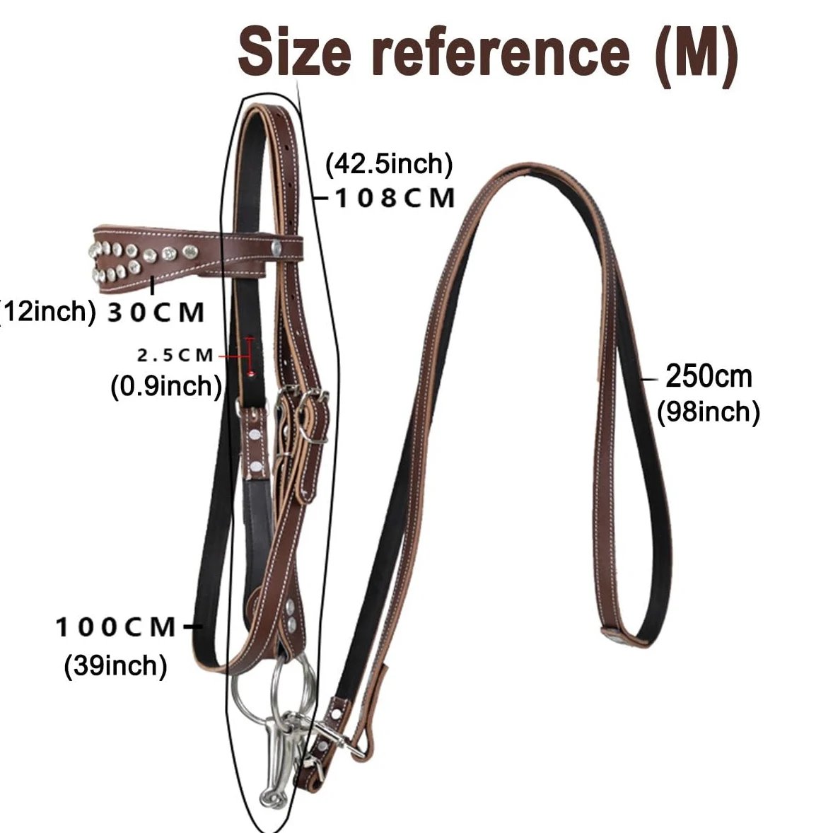 Briglia per cavalli Western in pelle di vacchetta - Testiera per cavalli Western - Attrezzatura equestre - Briglia Hobby(black,M)