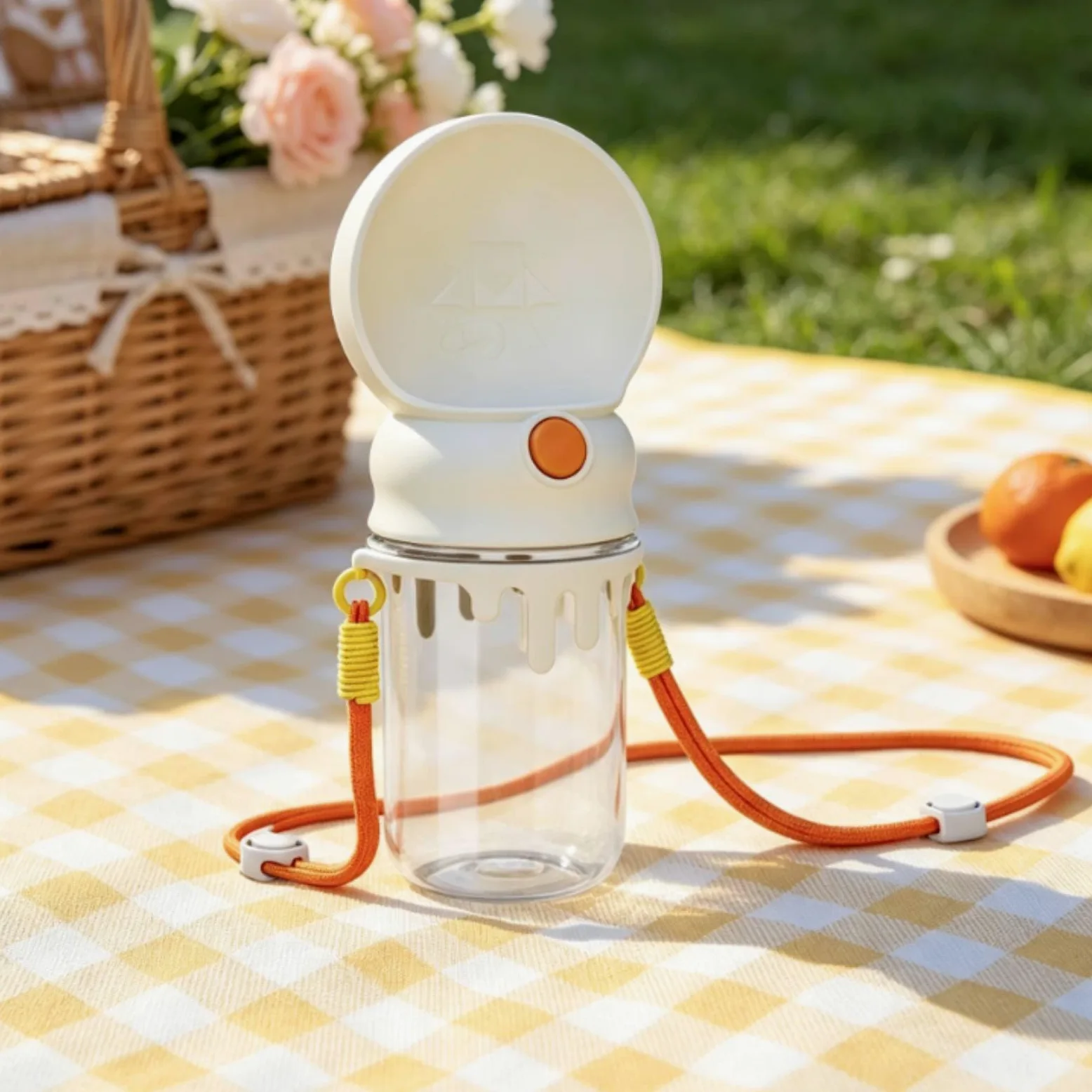 predolo Bottiglia Acqua Cane Portatile Leggera Borraccia 2 in 1 con Ciotola per All'aperto, Bianco, Con Tracolla