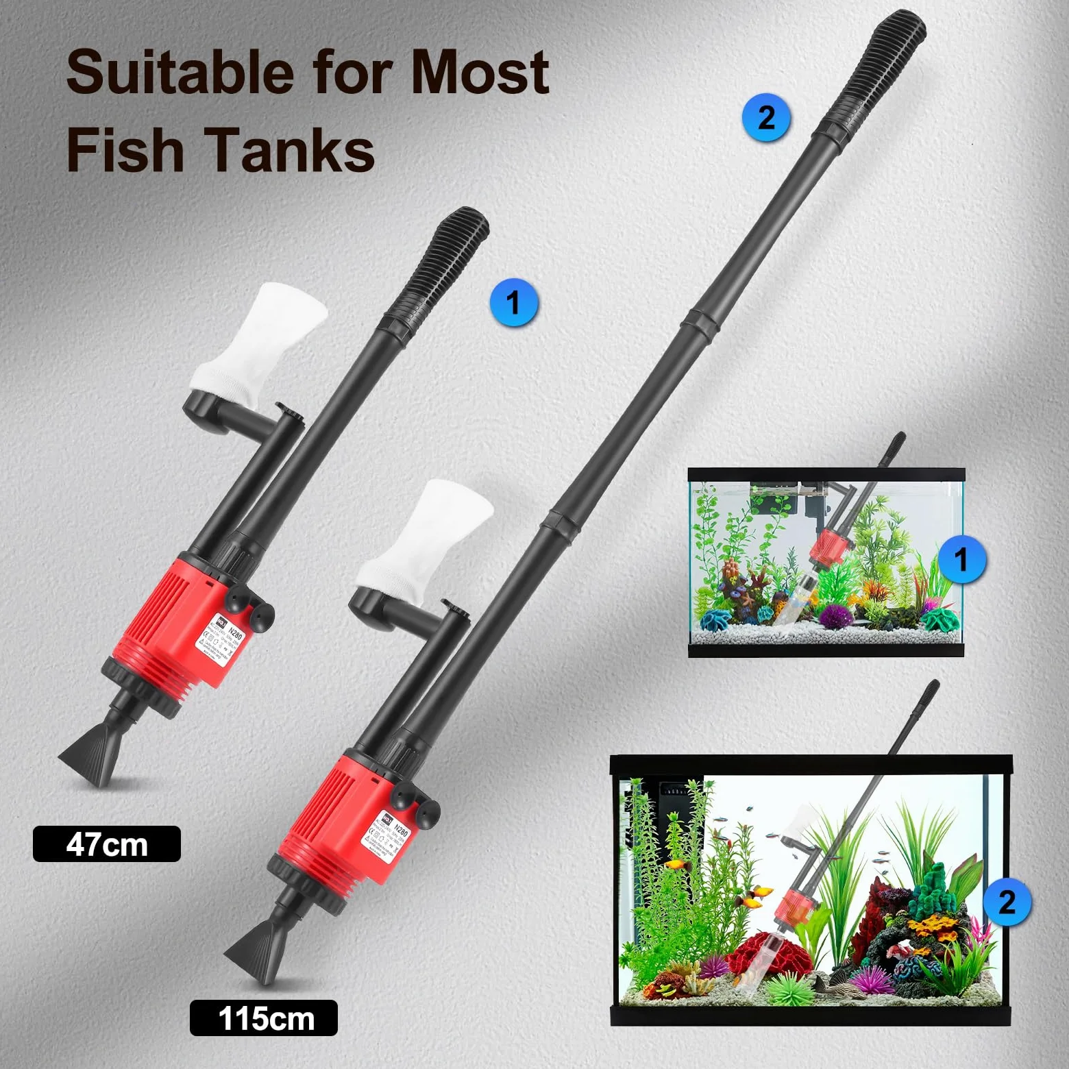 Pulitore Elettrico per Acquario, Aspiraghiaia Elettrico per Acquari 6 in 1, Pulizia Ghiaia e Sabbia, Aspirapolvere Acquario 28W, per Cambio Acqua, Pulizia Sabbia, Rimozione Sporco, Filtraggio