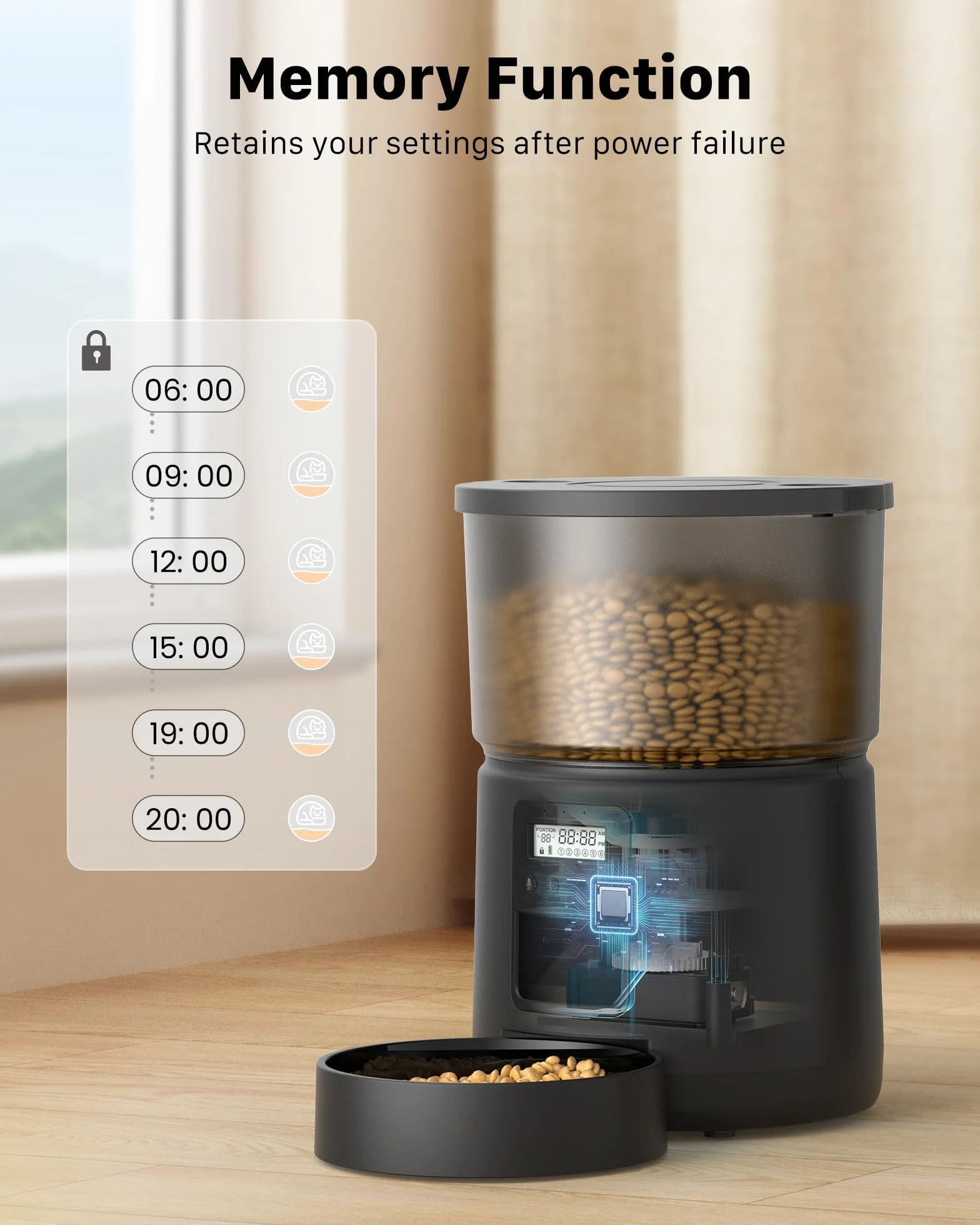 Distributore Automatico Cibo Gatti - Dispenser Cibo Cani con Timer Programmabile - 1-6 Pasti al Giorno - Distributore Cibo Cani con Premere Sulla Copertina e Funzione di Registrazione 10s - 3L