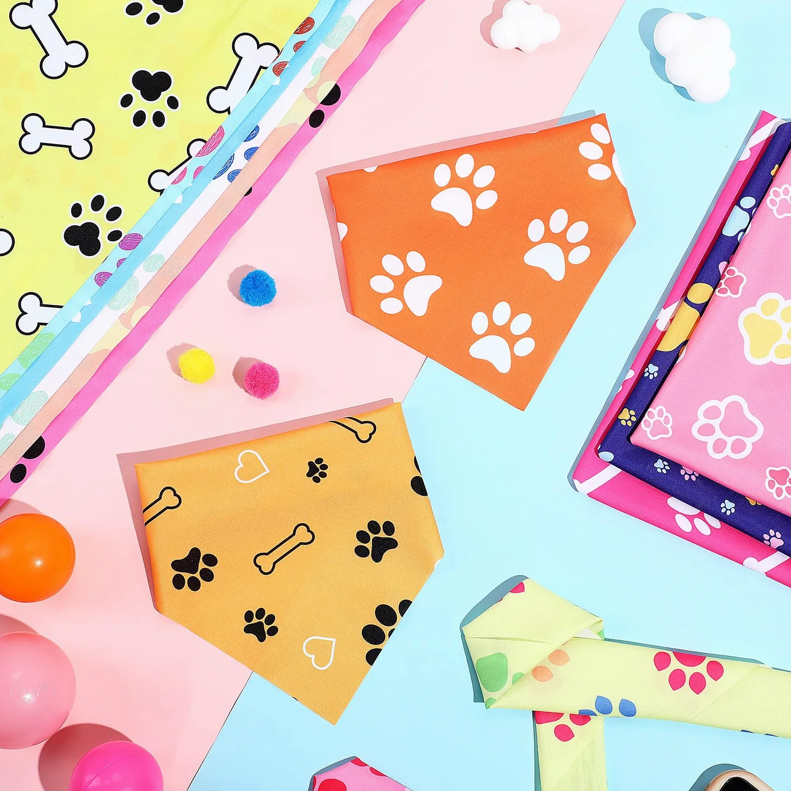Abbylike 200 bandane per cani con stampa di zampe, bandane per cani, animali domestici, triangolari, bavaglini per cuccioli di animali domestici, gatti, accessori per costume da festa