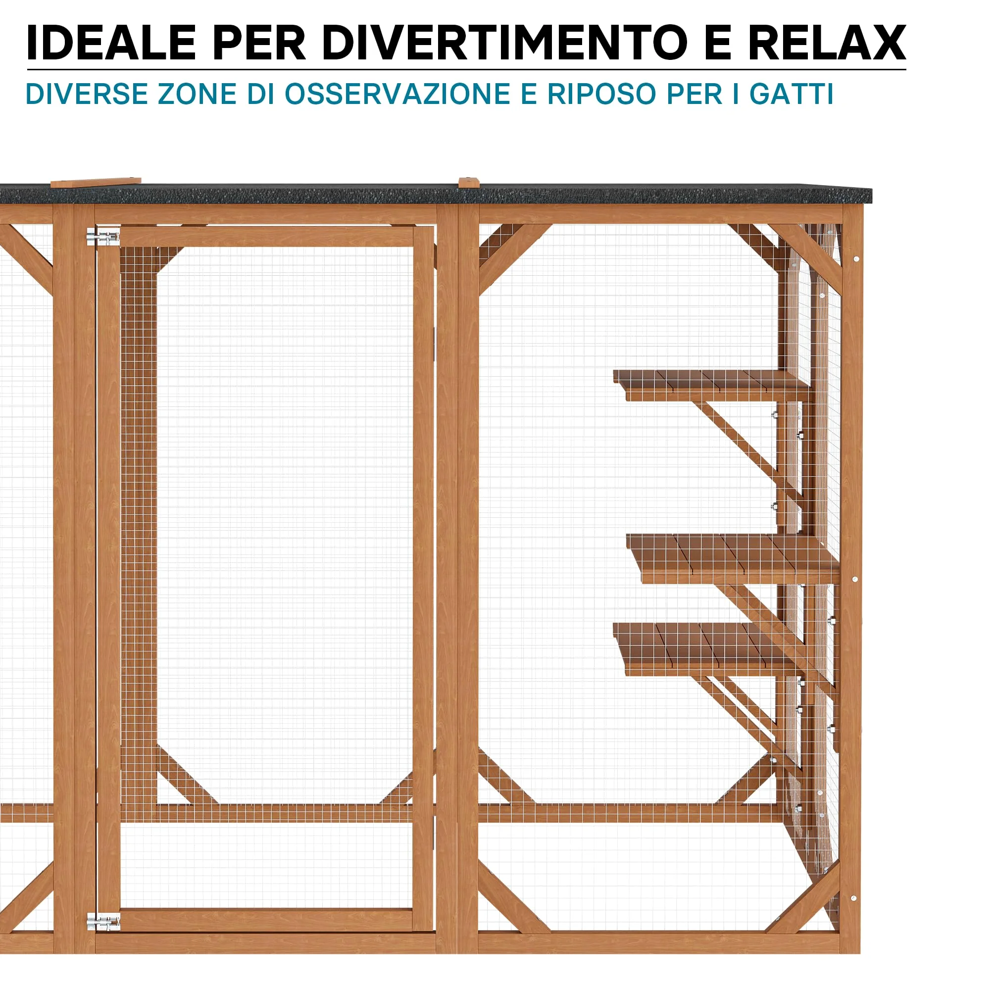 Recinto per gatti da esterno Cat run resistente alle intemperie 180x80x111,8 cm, 3 zone di riposo