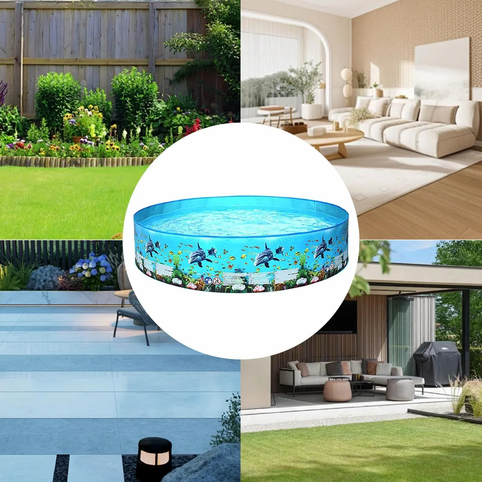 Piscina Rigida Pieghevole Vasca Non Gonfiabile Per Feste E Nuoto All'Aperto | Piscina Ad Acqua Per Famiglia Per Animali Domestici Bambini Adulti Famiglia Giardino Cortile Terrazza