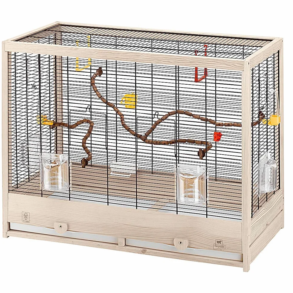 Ferplast Gabbia per Uccelli in legno FSC GIULIETTA 6, Gabbia Canarini, Cocorite e Uccelli esotici, Accessori inclusi, 81 x 41 x h 64 cm.