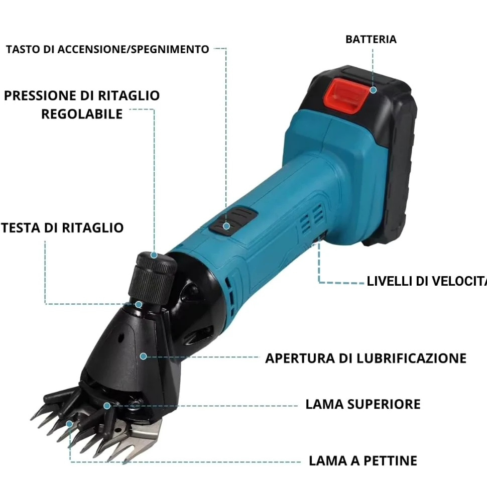 A.M.C. Tosatrice per Pecore Professionale Tosatrices per Pecore Tosatrice Elettrica A Batteria 6 Velocità Regolabili con 2 Batterie per Pecores Capre Alpaca E Bovini