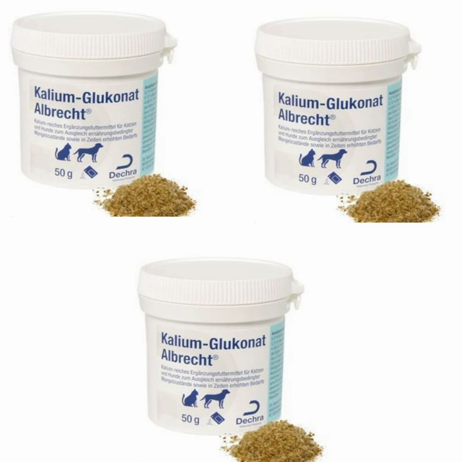 Dechra - Mangime complementare di gluconato di potassio Albrecht per cani e gatti – Confezione – 3 x 50 g
