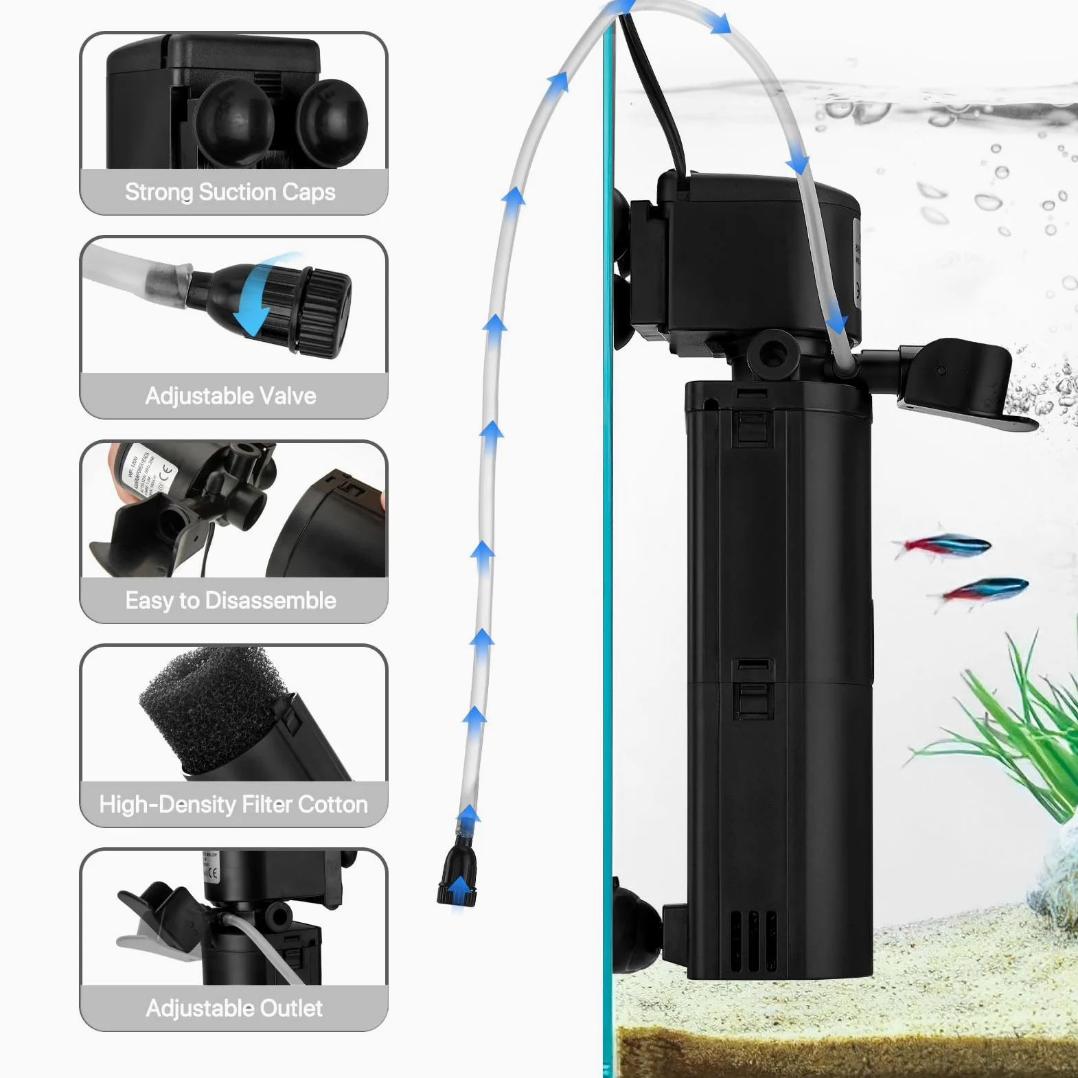 Filtro UV per acquario a doppia camera, filtro sommergibile 4 in 1 per serbatoi di tartarughe da 20-75 galloni, macchina verde ultra silenziosa con filtrazione, produzione di onde e ossigenazione