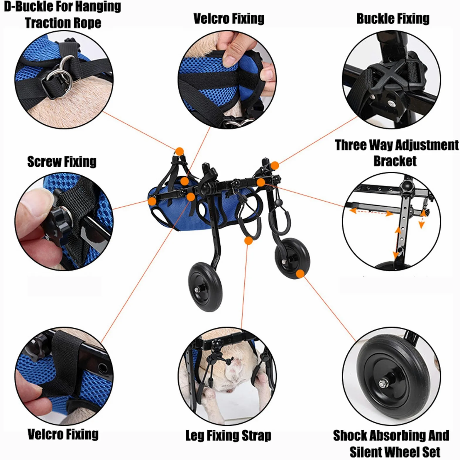 Carrello Cani Disabili Sedia a Rotelle per Cani con Supporto Completo A 2 Ruote, per Tutore per Gambe, Sedia A Rotelle per Esercizi per Animali DisabiliBlue,XS