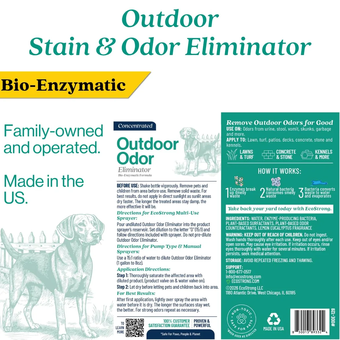Eco Strong Eliminatore di odori per esterni per cani e urine, potente deodorante per animali domestici, gatti, animali domestici, resistenza professionale per cortile, tappeto erboso, canili, patii