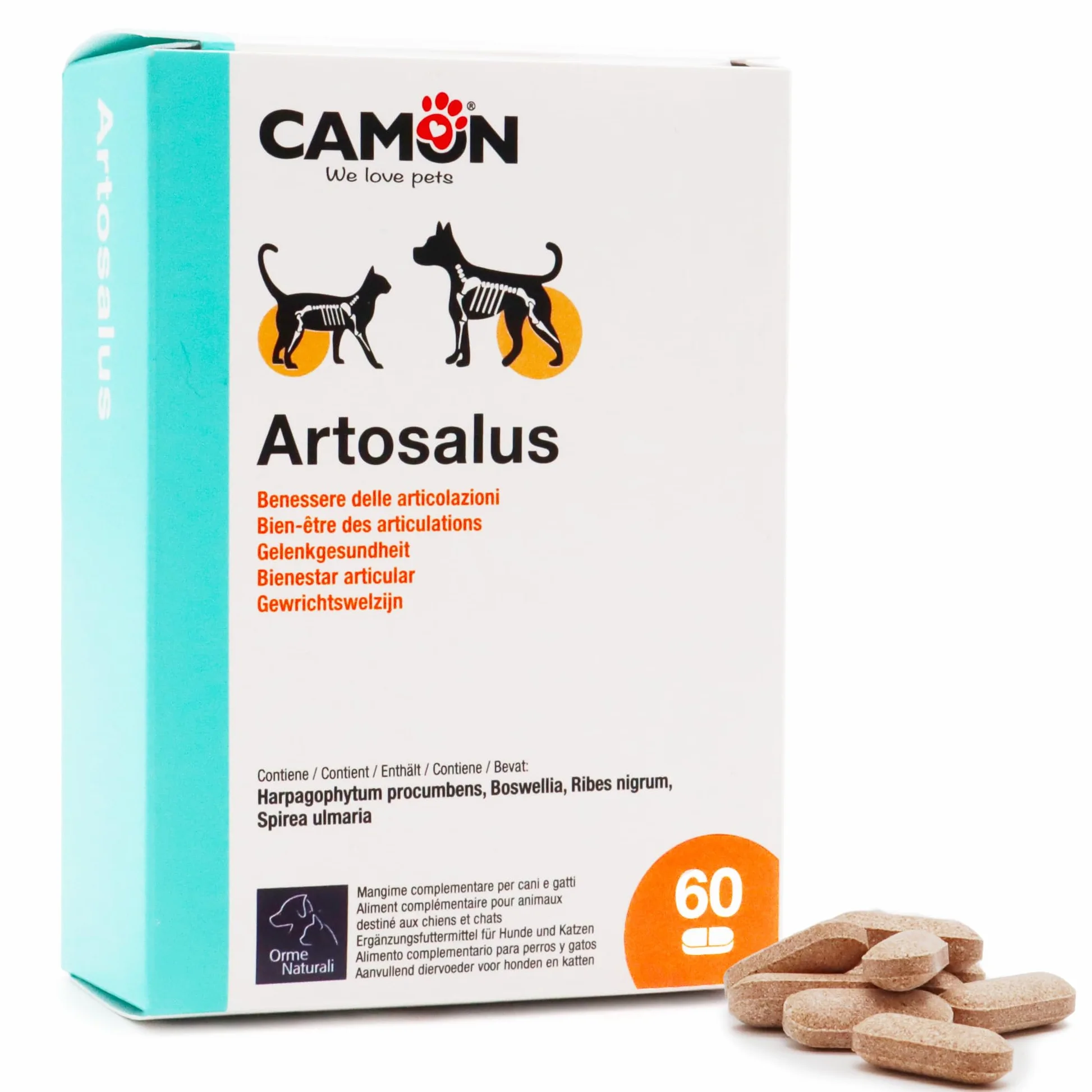 CAMON | Artosalus Compresse, Alimento Complementare per Cani e Gatti per il Supporto delle Articolazioni, 60 cpr