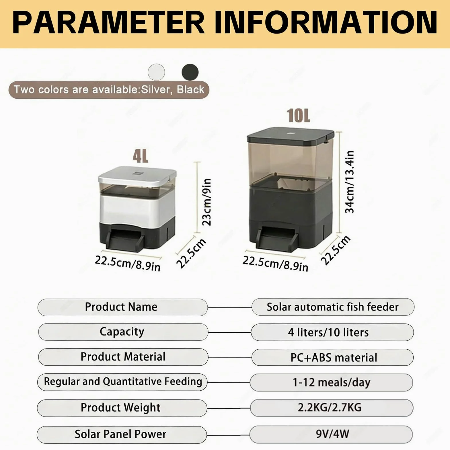 Distributore Automatico Intelligente Di Mangime Per Pesci Da Laghetto Con Capacità Di 4/10 Litri E Display Lcd, Ricarica Tramite Pannello Solare Per Alimentazione Programmata In Laghetti(Black,4L)