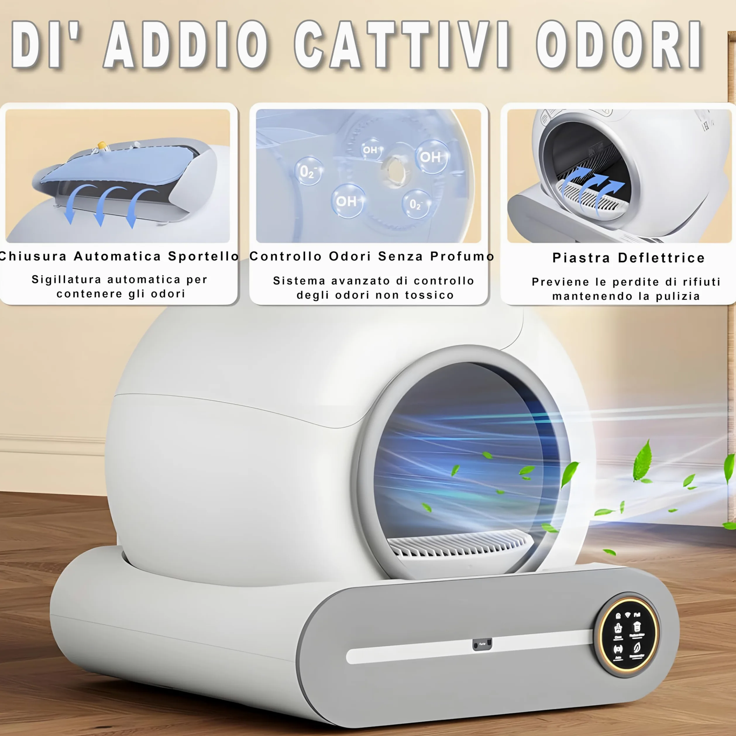 Lettiere Autopulenti Gatti 65L + 9 L con 5 Sacchi Spazzatura e Tappetini Lettiera Gatti, Controllo APP, Deodorante Ionico Lettiera Autopulente per Gatto (A)