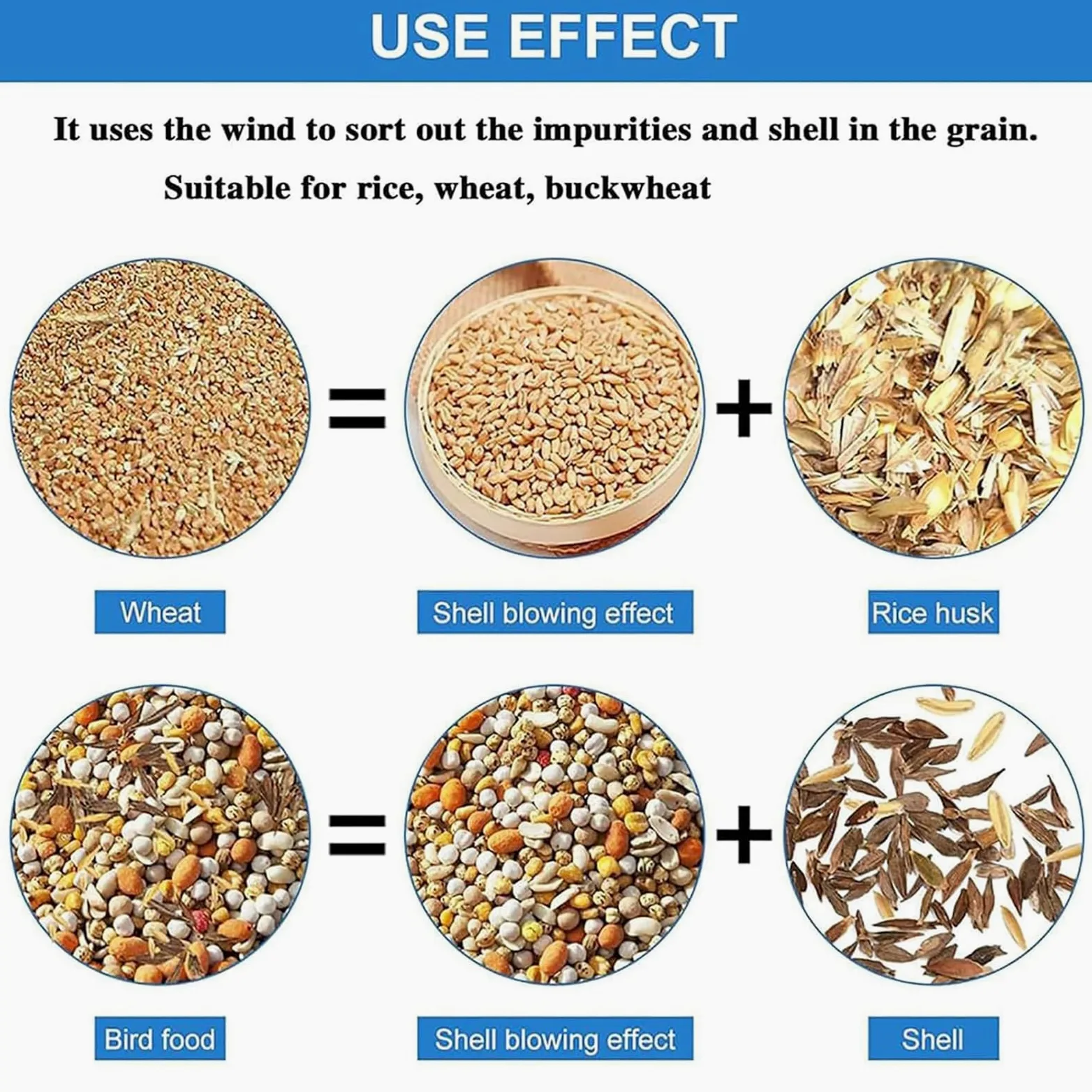 Macchina per la pulizia dei semi dell'uccello, separatore di velocità regolabile con scatola di ricezione materiale, elabora efficacemente miglio e cereali a 60-80 gatti/ora