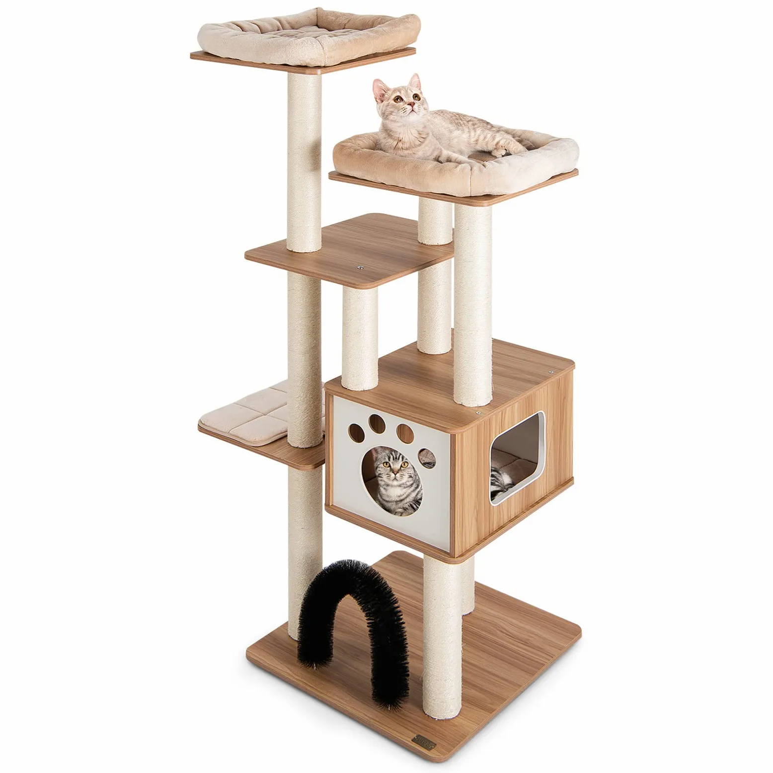 GYMAX Tiragraffi per Gatti, 59 x 59 x 176 cm, Carico 15 kg, Tronchi in Sisal, Cuscino Rimovibile Lavabile, Ideale per Gatti Grandi Adulti (Stile 12)