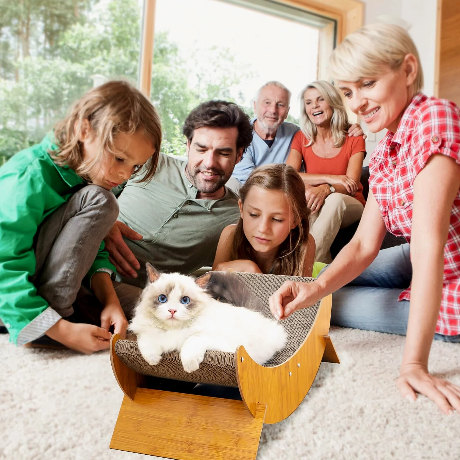 PETCUTE Tiragraffi in Cartone per Gatti,2 in 1 Sedia a Dondolo per Gatti e Letto per Dormire,Robusto Mobile in Legno per Animali Domestici, Multiuso,Grande Tiragraffi per Gatti con Piedini Rimovibili