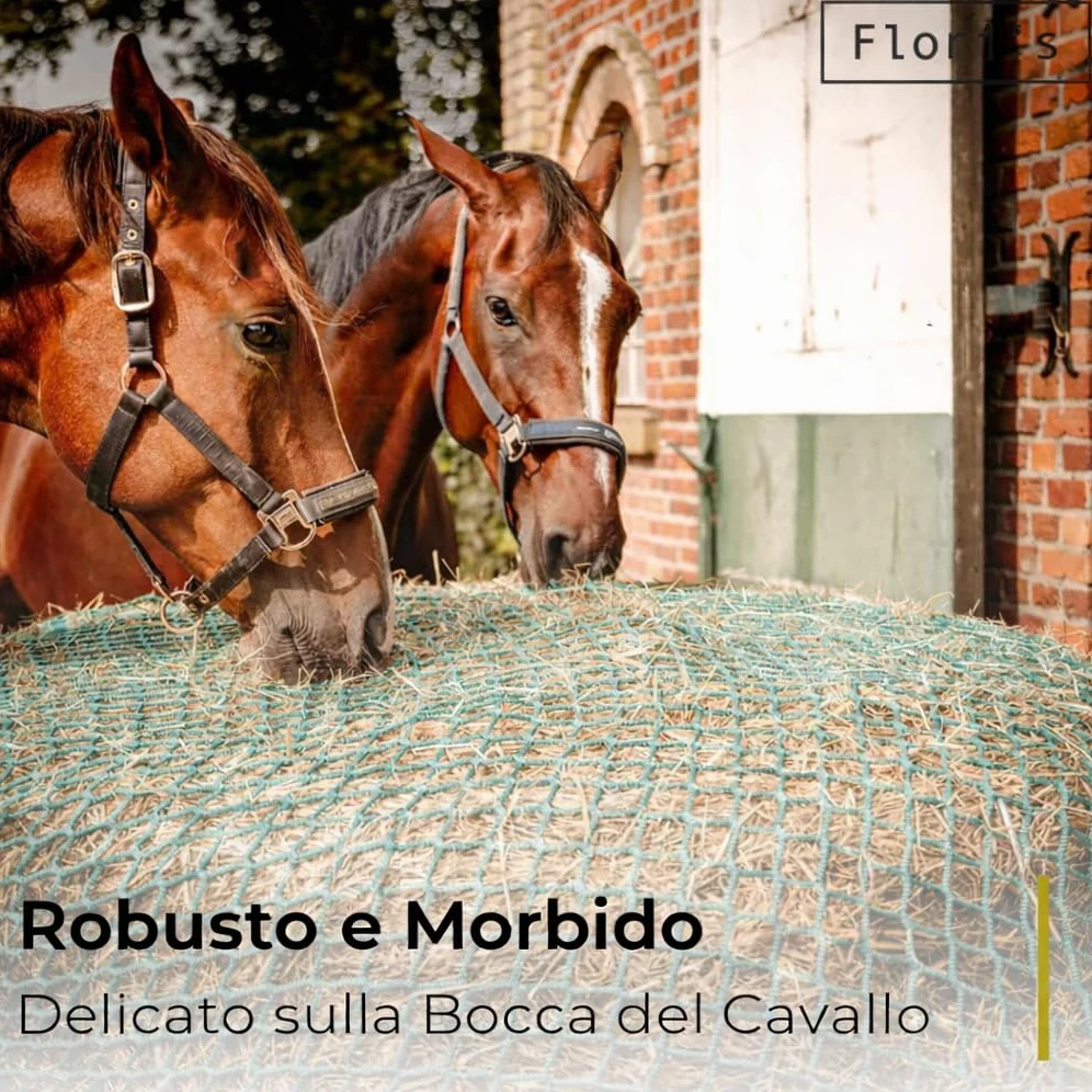 Flori's® Rete da Fieno per Balle Tonde – Ø 150 cm, Altezza 150 cm – Maglia 4,5 x 4,5 cm – Rete da Fieno Stabile per Cavalli per un'alimentazione Naturale - Rete per Balle Tonde per Fieno, Rete da