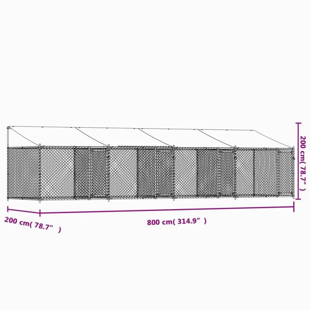 IKAYAA Recinto per Cani da Esterno Box per Cani da Esterno Cuccia Cane Esterno Gabbia Cani con Tetto e Porte Acciaio Zincato-8 x 2 x 2 m/3 uscite