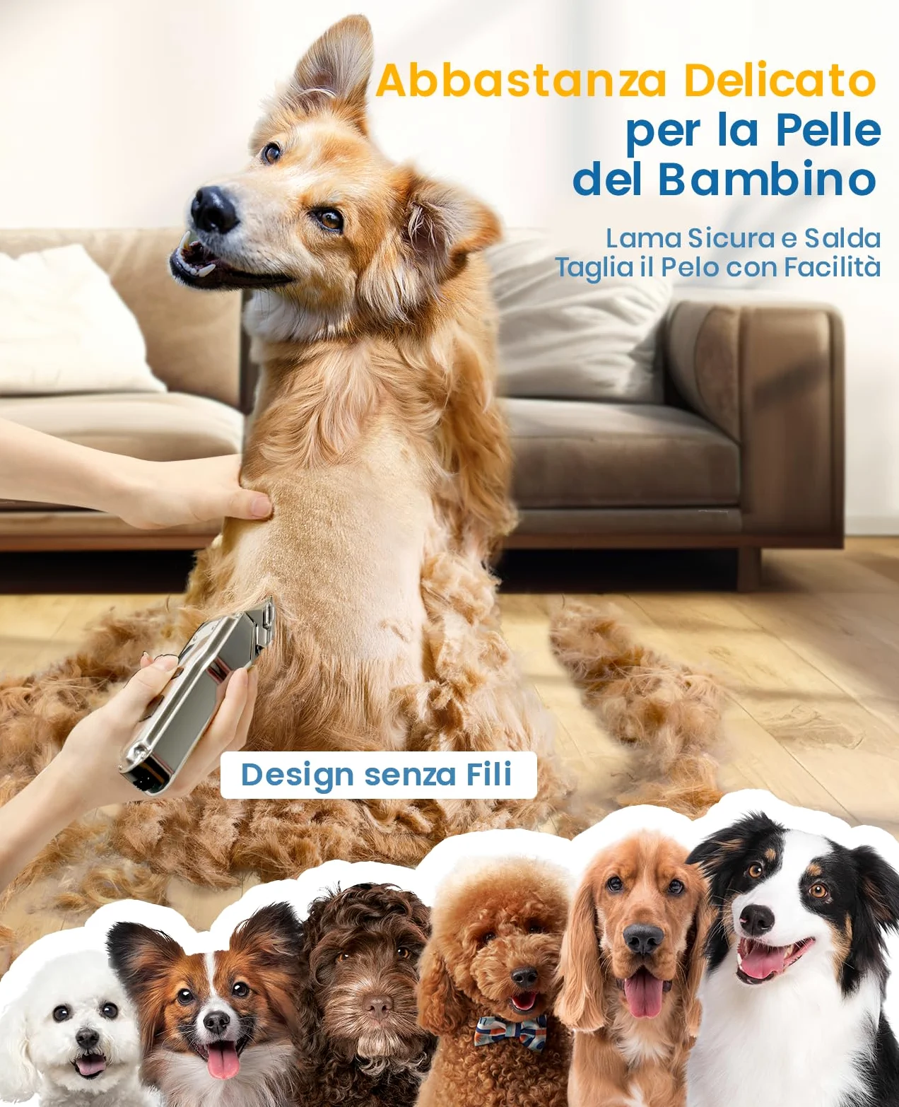 oneisall Tosatrice per Cani per la cura del pelo spesso e pesante/rasatore domestico silenzioso, ricaricabile e senza fili con lama in acciaio inox/rasatore impermeabile per cani