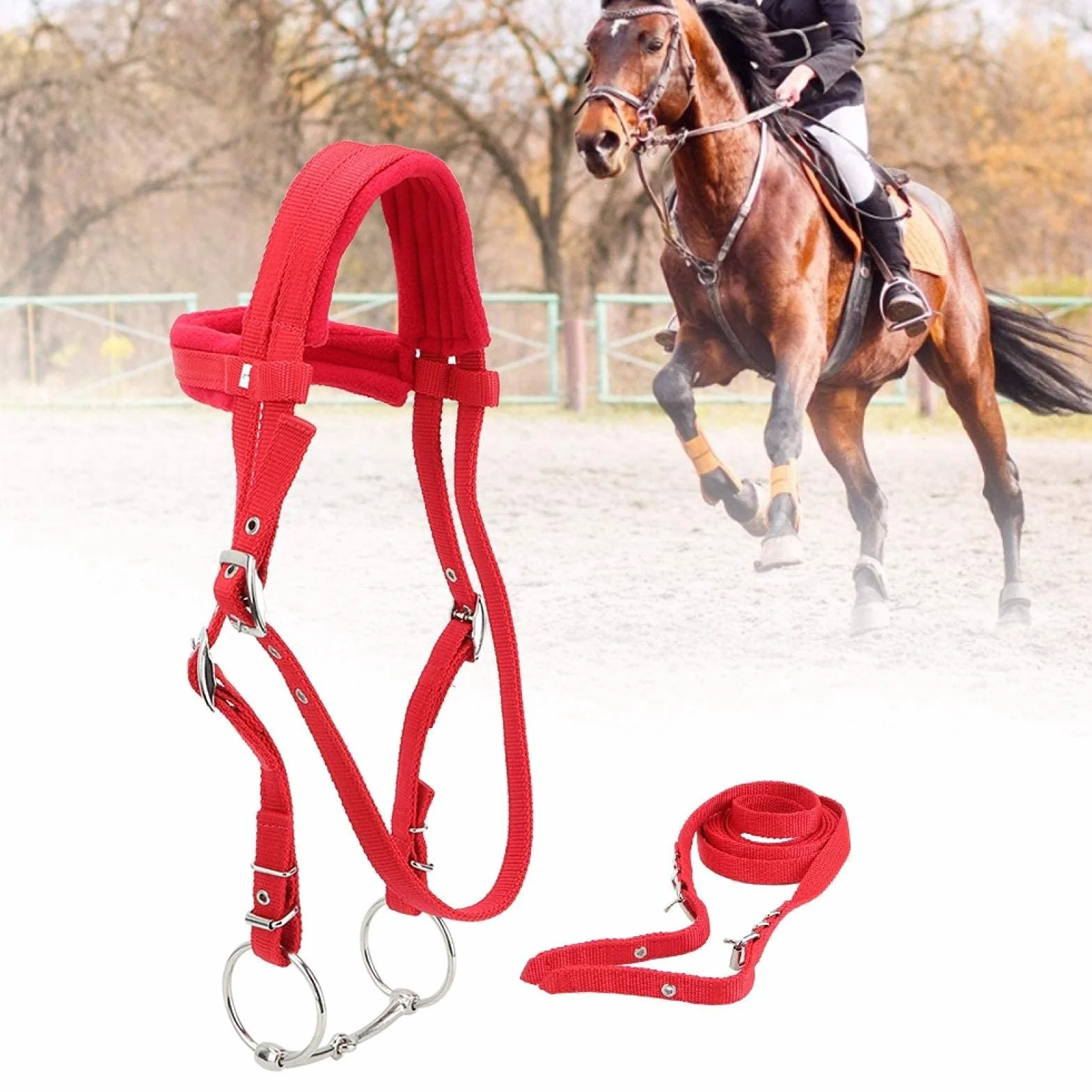 Briglia per Cavalli con Imbracatura per Cavallo Regolabile per Cavallo Rosso Regolabile