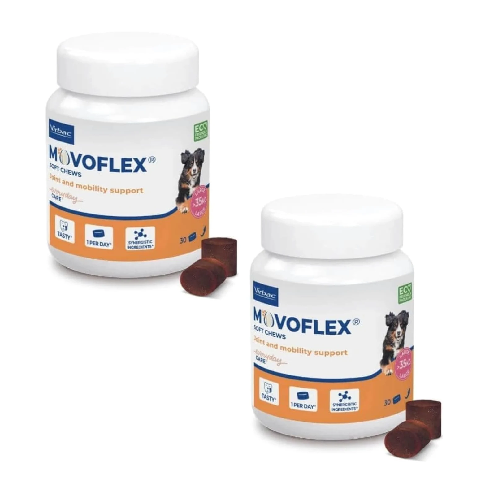 Virbac Movoflex Soft Chews | Confezione Doppia | 2 x 30 Pezzi | per Cani di Oltre 35 kg | Alimento complementare per la Salute delle articolazioni | per Mantenere Le strutture articolari