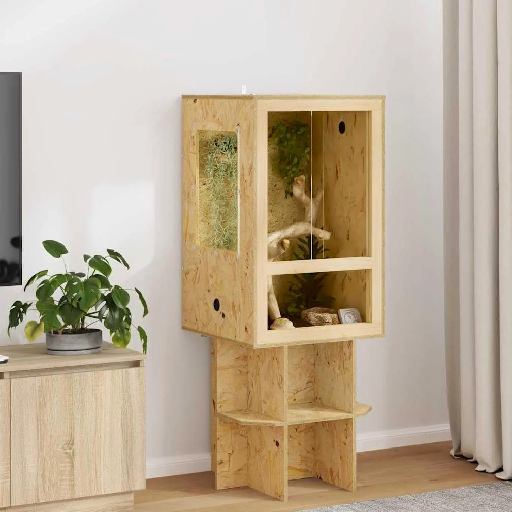 vidaXL Terrario Marrone 50 x 50 x 80 cm OSB, Terrario rustico quadrato, habitat in vetro versatile, gabbia resistente, casa per animali domestici