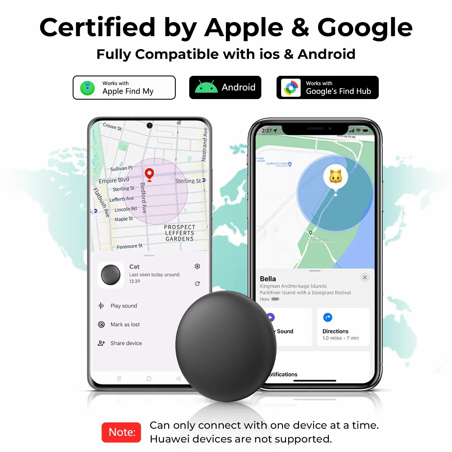 Cat Tracker compatibile con iOS e Android, collare GPS per animali domestici
