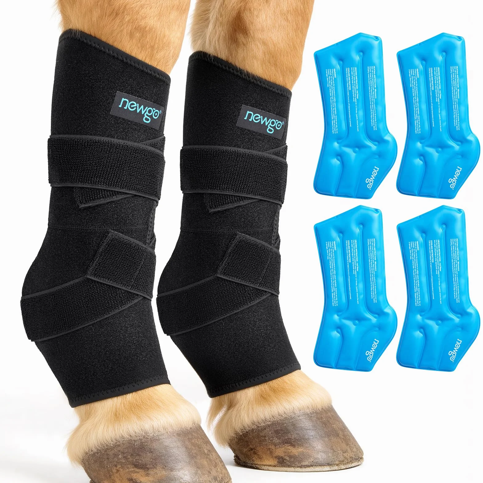 NEWGO Ghette refrigeranti per Cavallo, riutilizzabili, per lesioni, Raffreddamento, Cavallo, Ginocchia, 2 Benda con 4 lavagne di Raffreddamento per Stivali e Zoccoli (2 Pezzo)