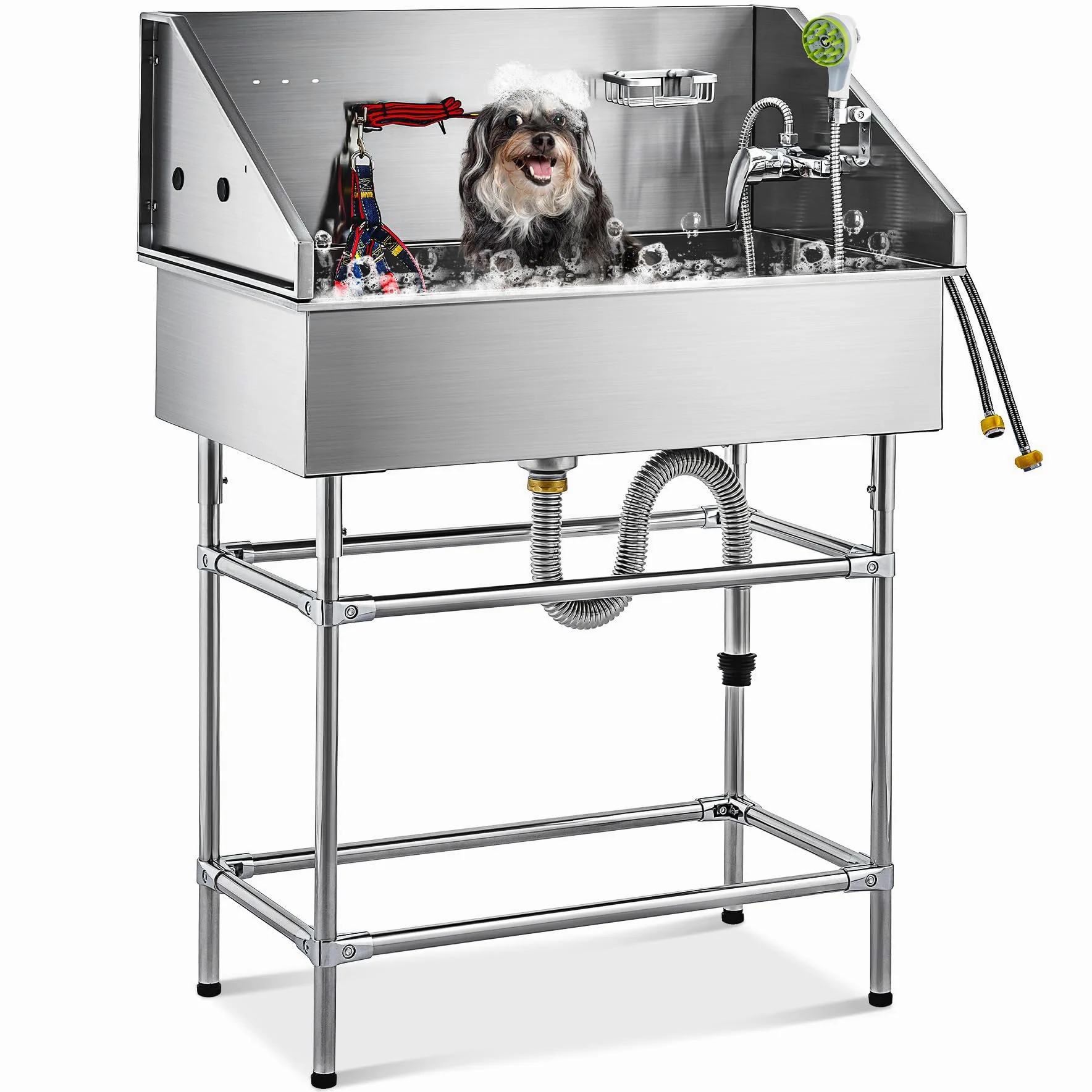 CO-Z 86 cm Vasca da Bagno per Cani Extra Elevata Altezza 120 cm, Vasca Toelettatura Professionale per Animali Domestici con Spruzzatore, Doccia per Toelettatura in Acciaio Inossidabile capacità 80 kg