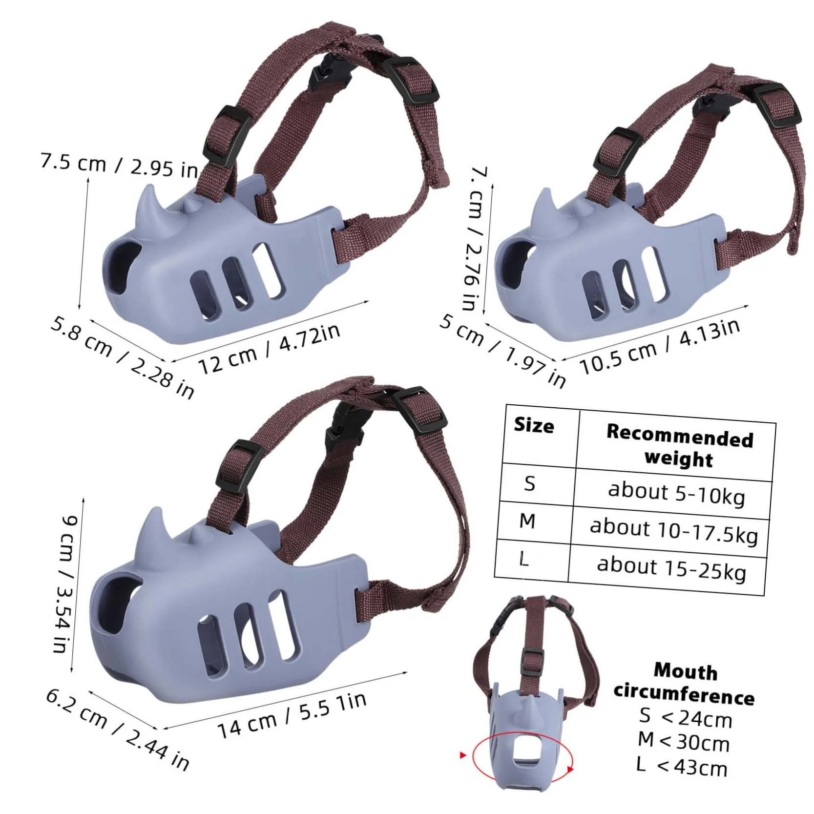 BESTonZON 3pezzi Museruola per Cani in Silicone di Museruole Regolabili Antiabbaio Antimasticazione Adatte per Cani di Piccola e Media Accessori Sicuri per Toelettatura e Protezione