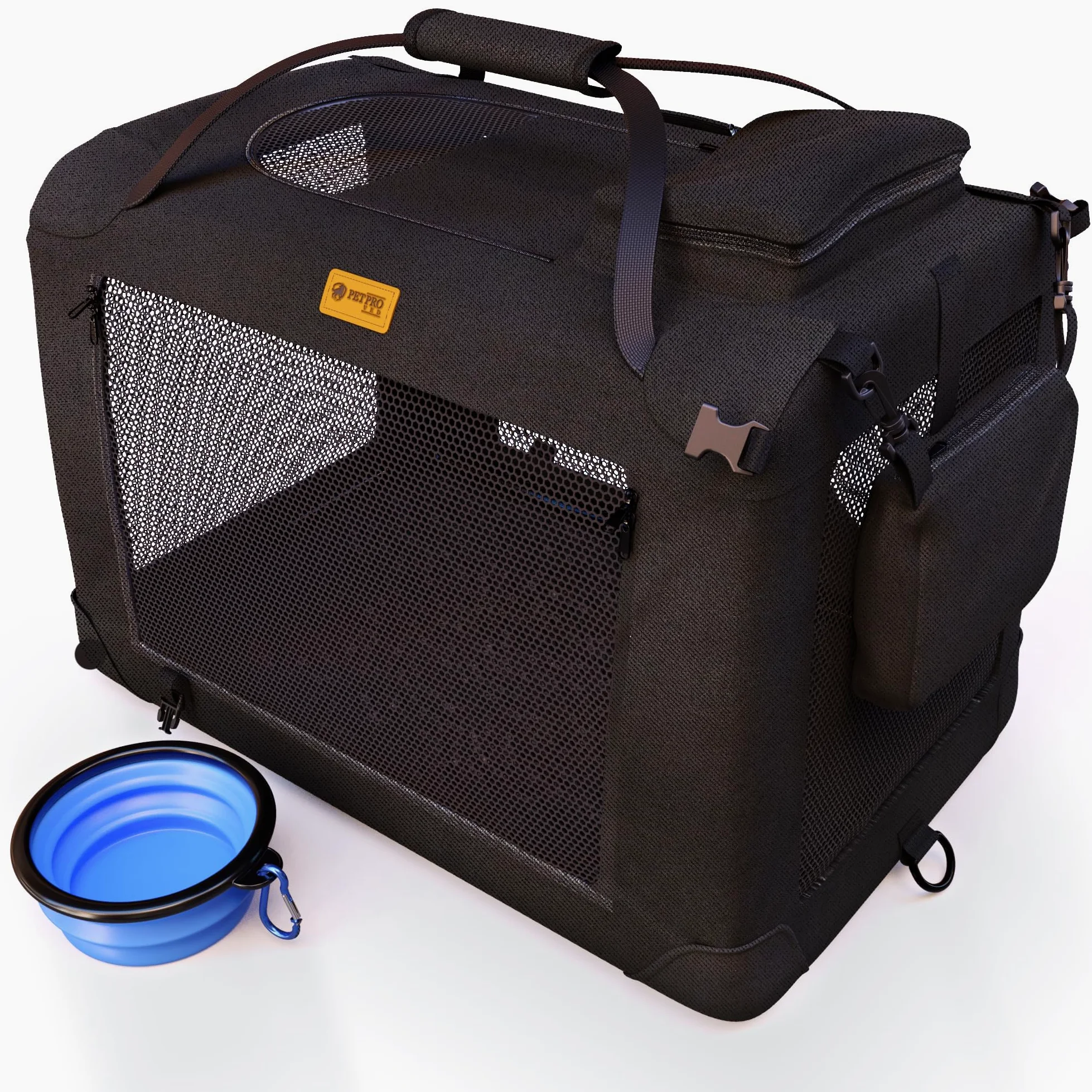 PETPROVED Trasportino per Cani Gatti Auto Trasportino Cane Gatto Taglia Media Grande Morbido Pieghevole da Viaggio Gabbia per Cani Trasporto Rigido Kennel Cane Medio Piccolo Auto Travel Crate (M Nero)