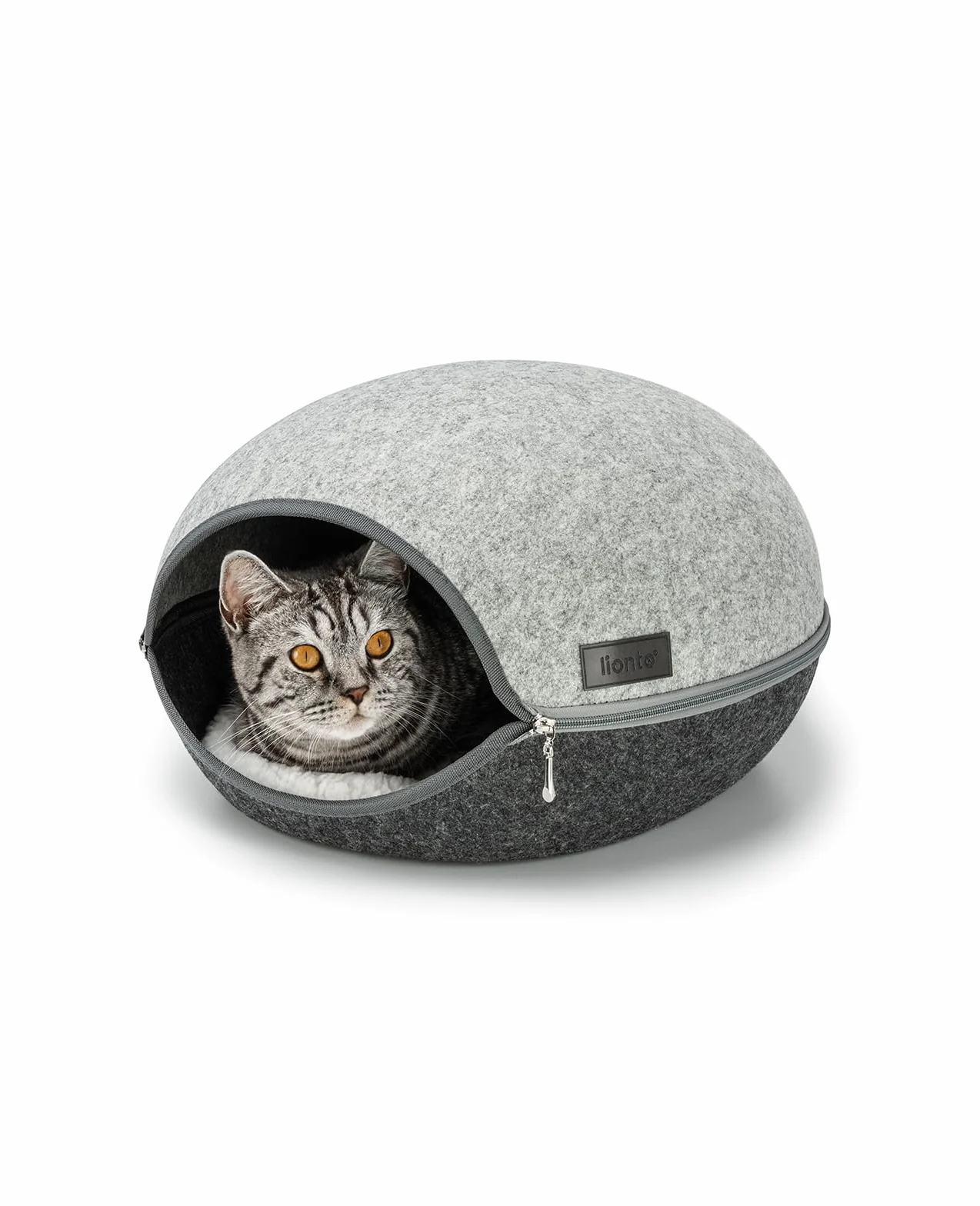 lionto Cuccia per gatti in feltro resistente con cerniera, tana accogliente 46x38x24 cm, letto moderno e confortevole con cuscino morbido e lavabile, grigio