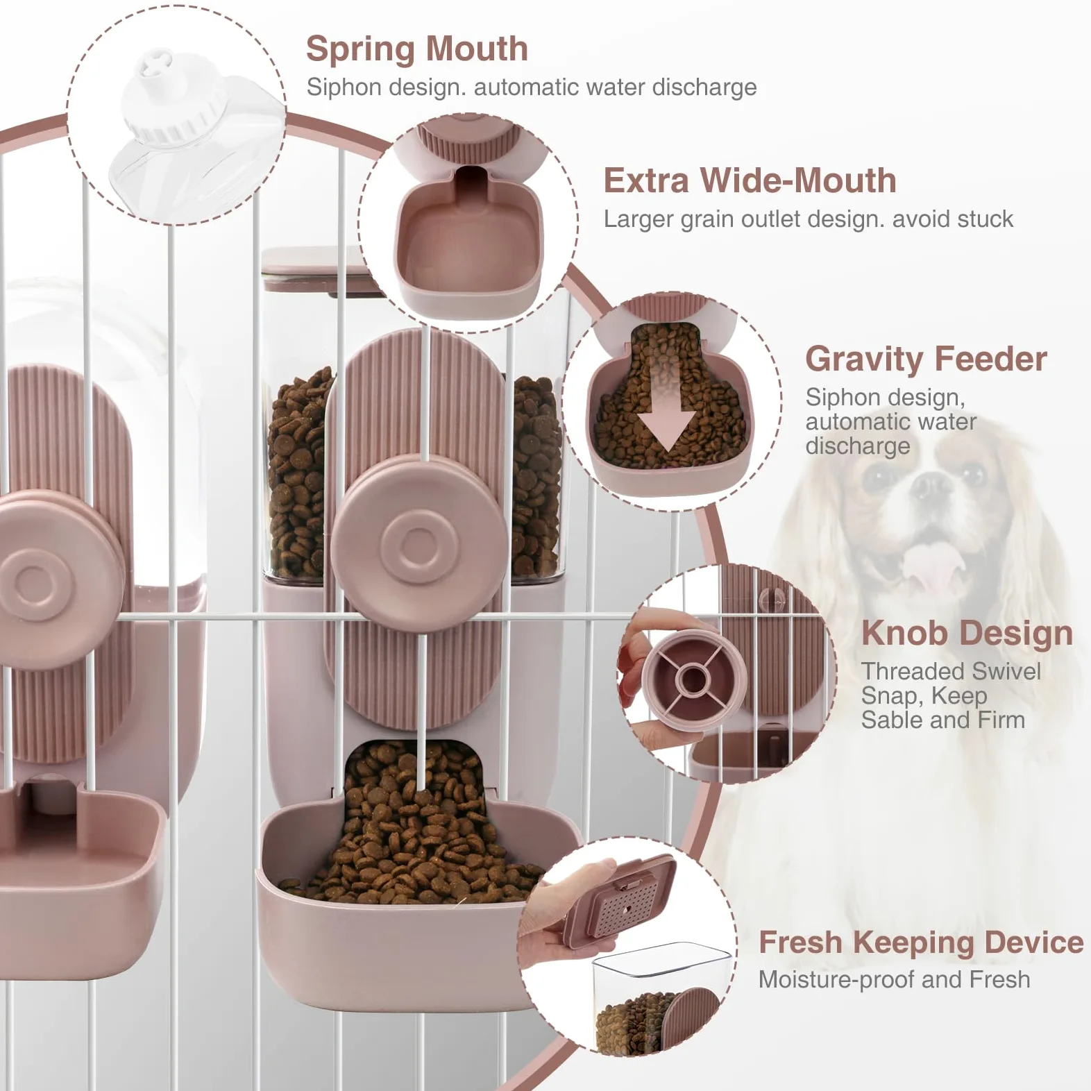 Distributore Automatico Di Cibo E Acqua,Distributore Di Cibo A Parete,Distributore Di Cibo per Animali Domestici per Cani Gatti Conigli, Cincillà, Porcellini D'india, Ricci E Furetti(rosa)