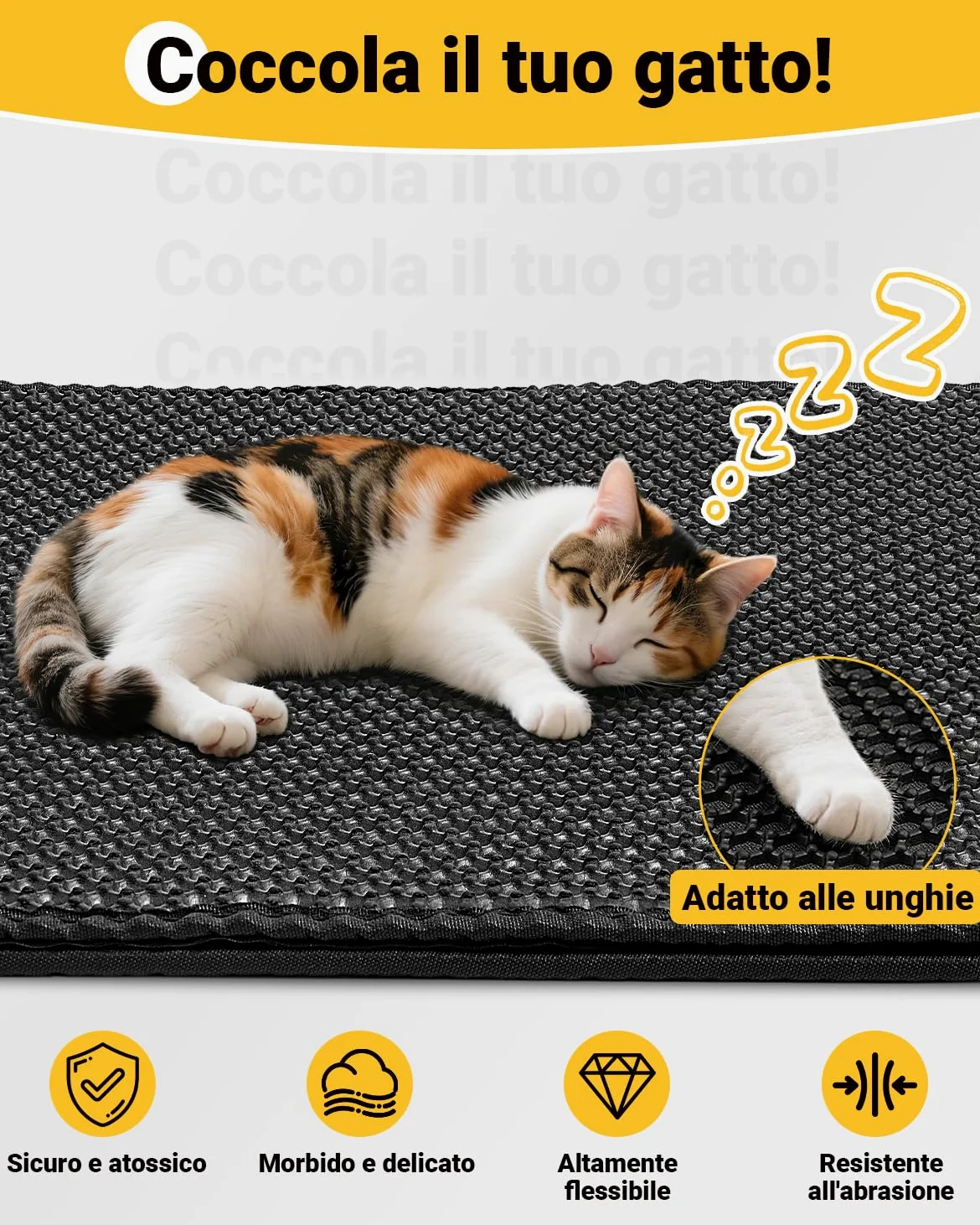 Ycozy Tappetino Lettiera Gatto Extra Grande 90 X 60 cm Tappeto Lettiera EVA Doppio Strato a Nido d'Ape Tappetino da Toilette per Gatti Impermeabile Facile da Pulire