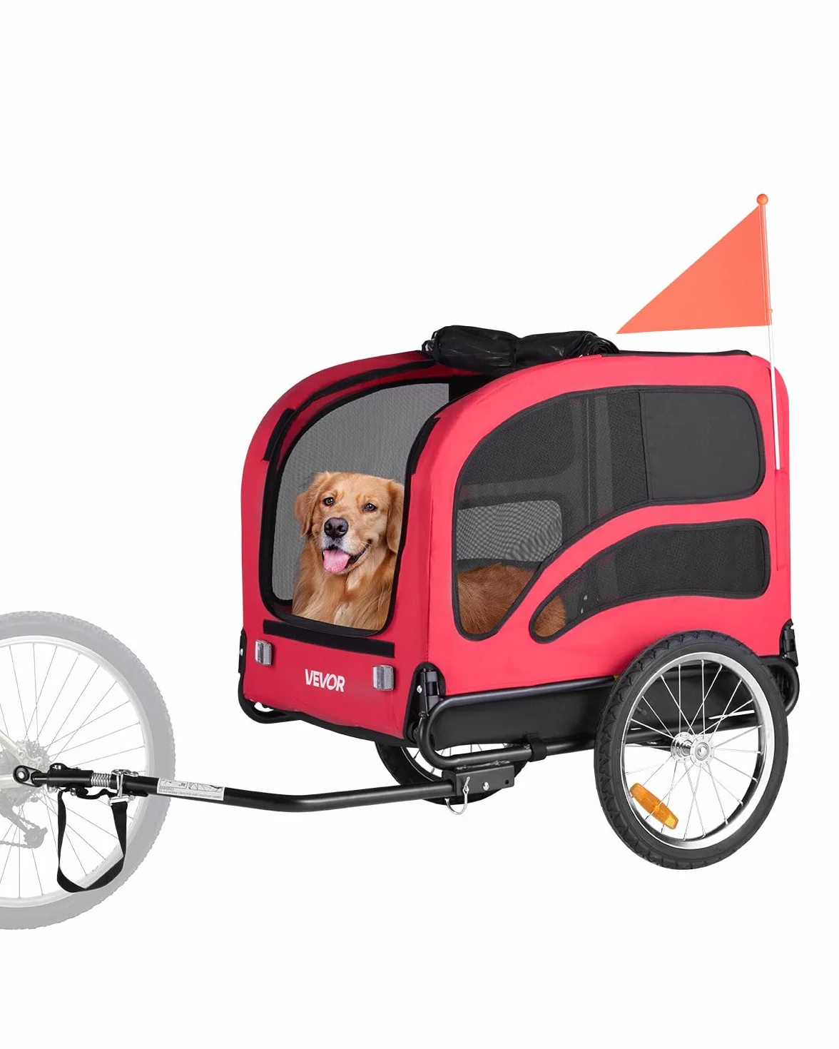 VEVOR Rimorchio per Bici per Cani, Supporta Fino a 45 kg, Carrello Portabici, Telaio Pieghevole con Ruota a Sgancio Rapido, Attacco Universale per Bicicletta, Riflettore, Bandiera Guinzaglio Interno