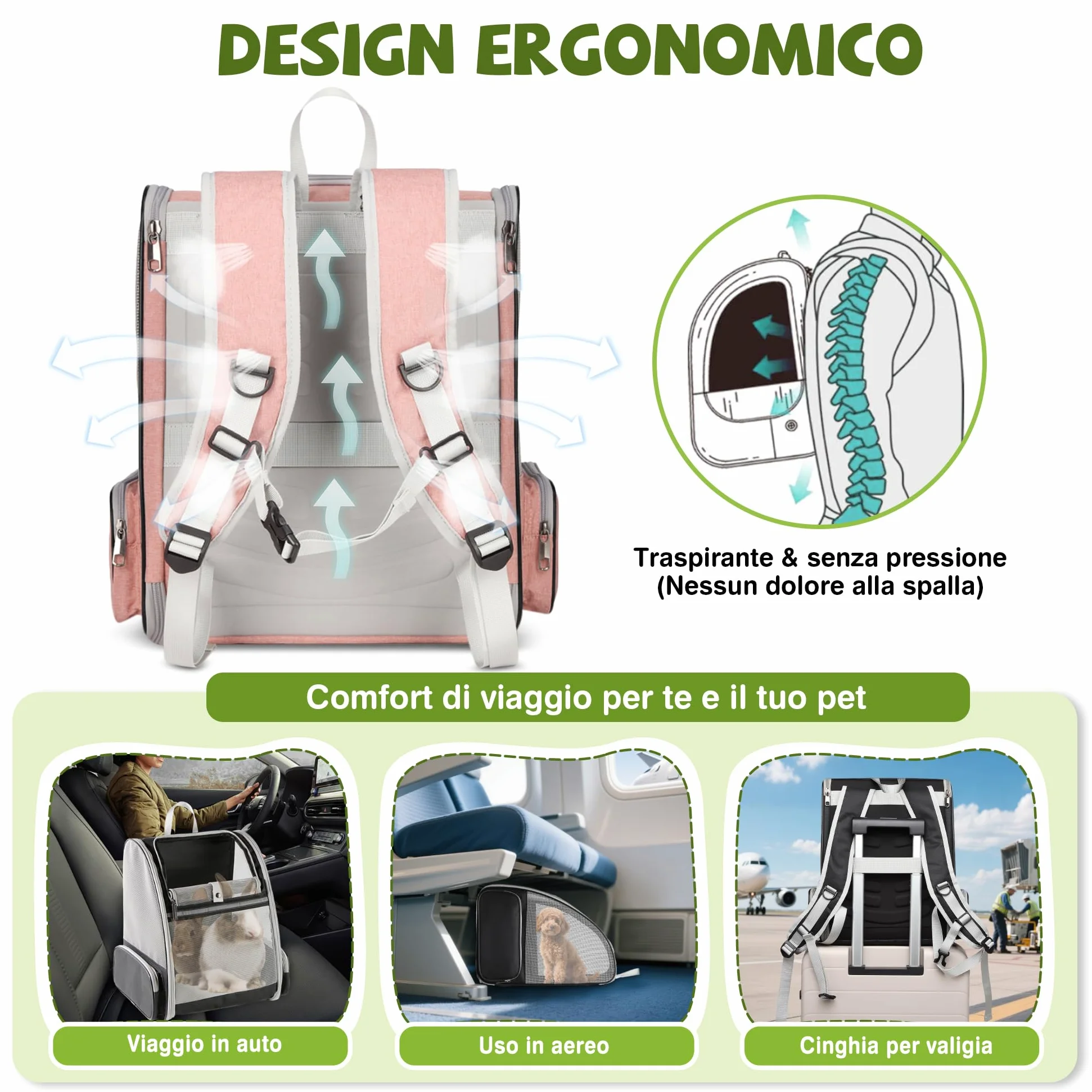 ALLSOPETS Zaino Trasportino per Cani Gatti Zaino per Cani Traspirante Zaino Pieghevole per Gatti e Cuccioli con Cinghie di Sicurezza Ideale per Viaggi Escursioni e All'aperto (Rosa Nebbia)