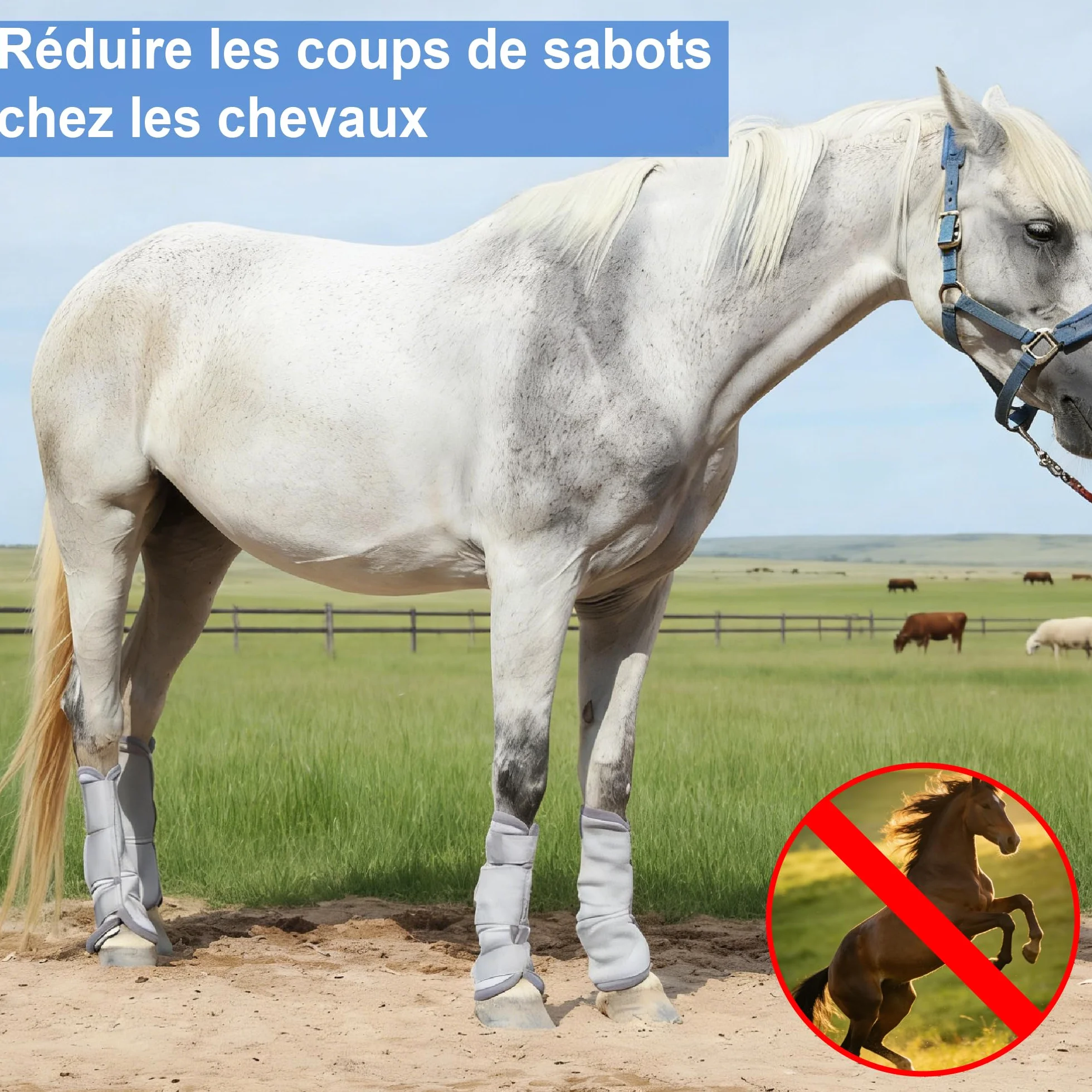 Ghette anti-mosche per cavalli, set di 4 pezzi, riducono i colpi di zampe, velcros rinforzati, rete traspirante, non sfregano, per pascolo e stalla, grigio largo